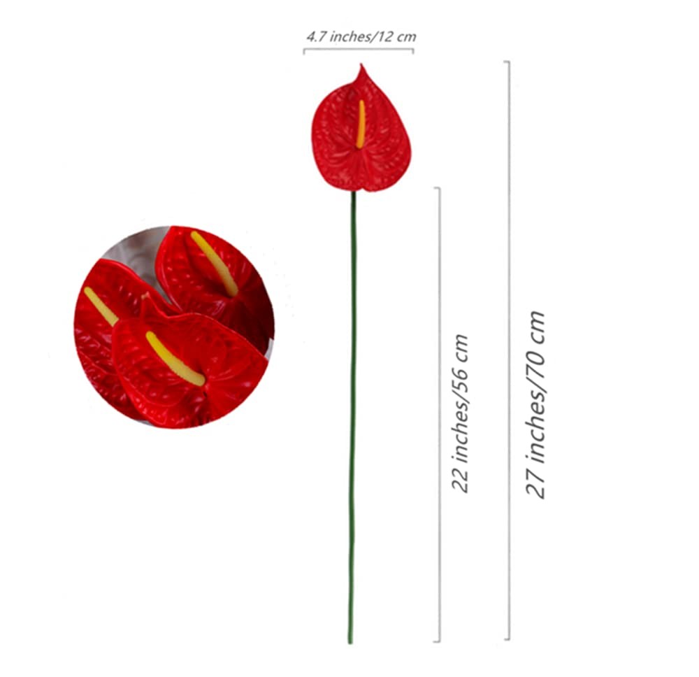 Faux Anthurium Lilies Home Decor Bouquet With Green Leaves Red Fits 27 Inch