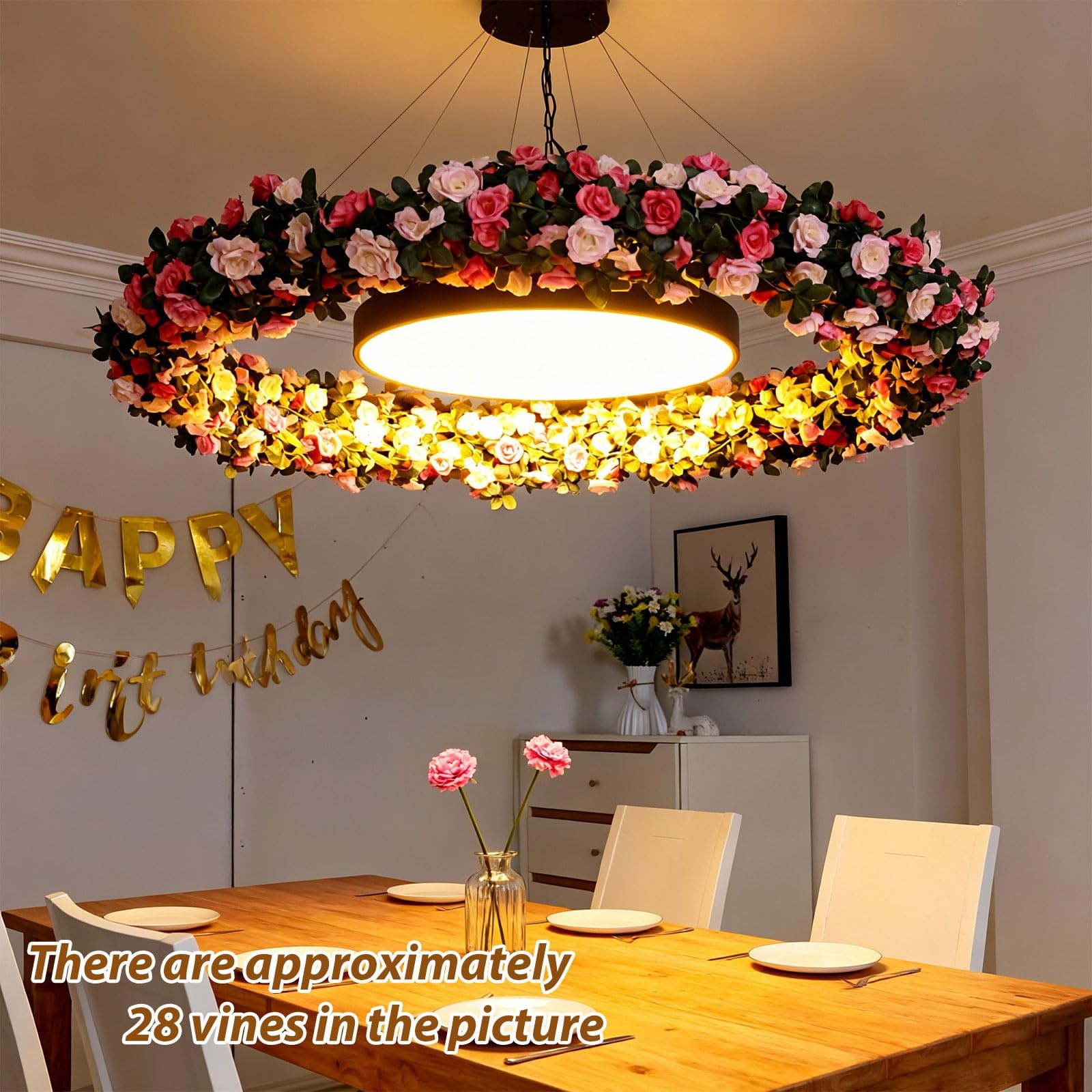 Miracliy 5Pcs 41FT Pink Flower Garland Artificial Rose Arch Vines Fake Spring Fl