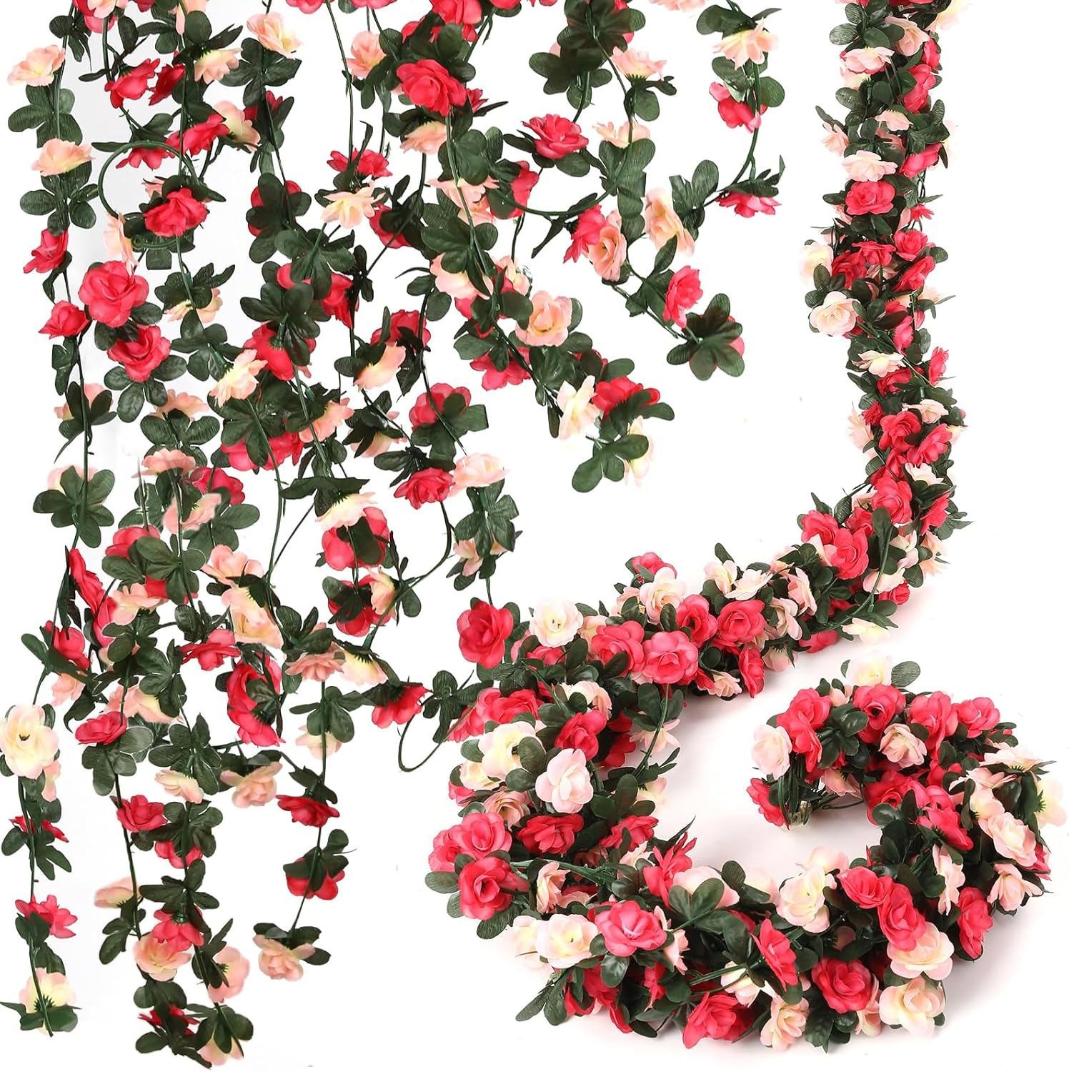 9Pcs 73.8FT Flower Rose Garland Vines Hanging Flowers Wedding Garden Wall Decor