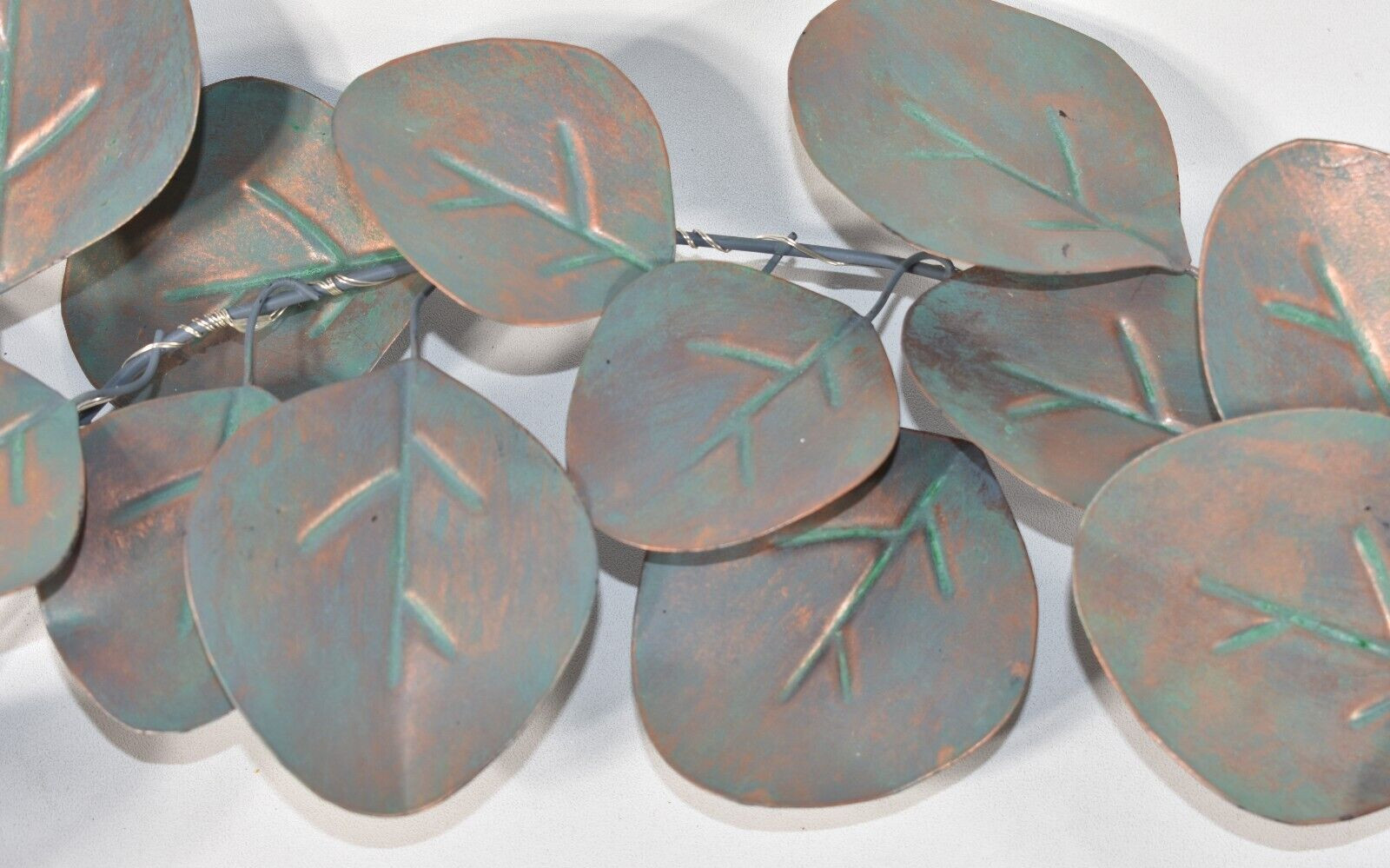 Metal Silver Dollar Eucalyptus Leaves Lit Garland Faux Green Copper Finish 72″