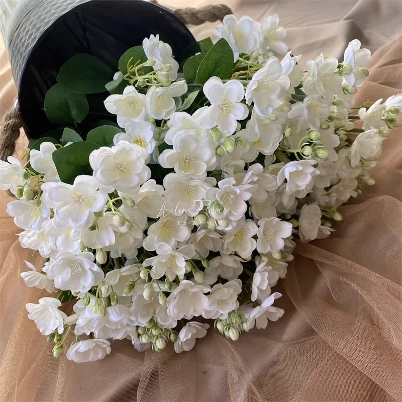 10Pack Artificial Jasmine Flowers Silk White Gardenia Wildflowers Spray for H…