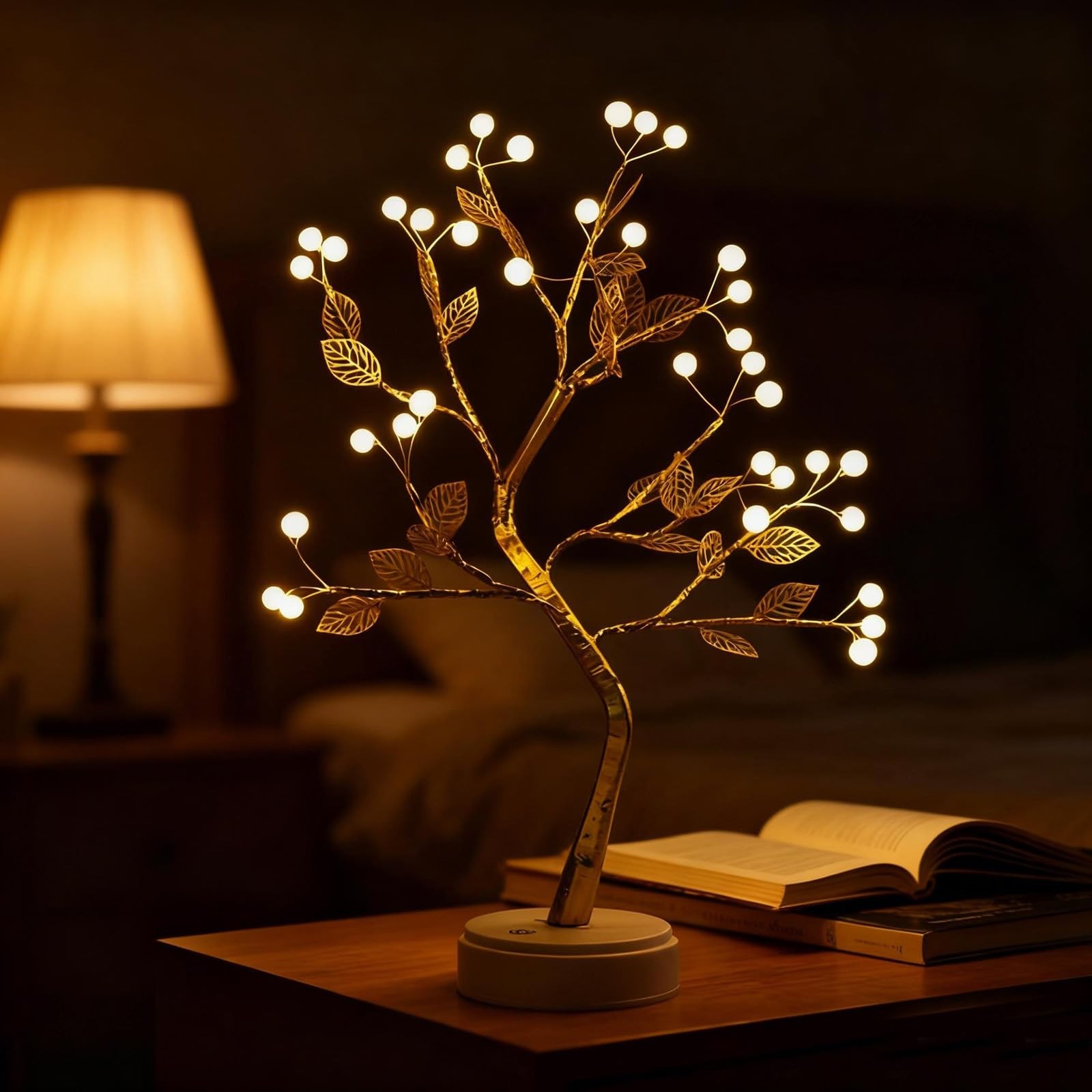 Pearl Gold Leaf Tree Shaped Light Warm White 36 Decoration Table Lamp Battery…