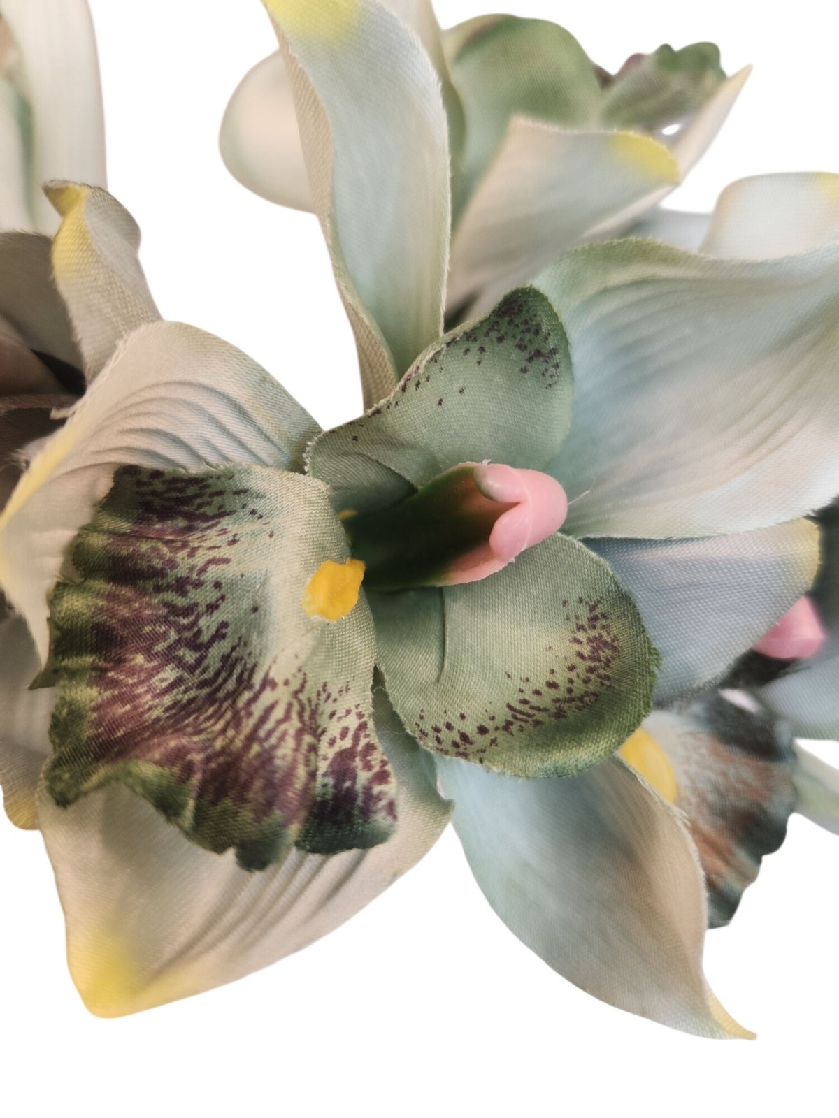 Artificial Cymbidium Orchid Bouquet 7 Stem Jade Green Faux Orchid Floral Decor
