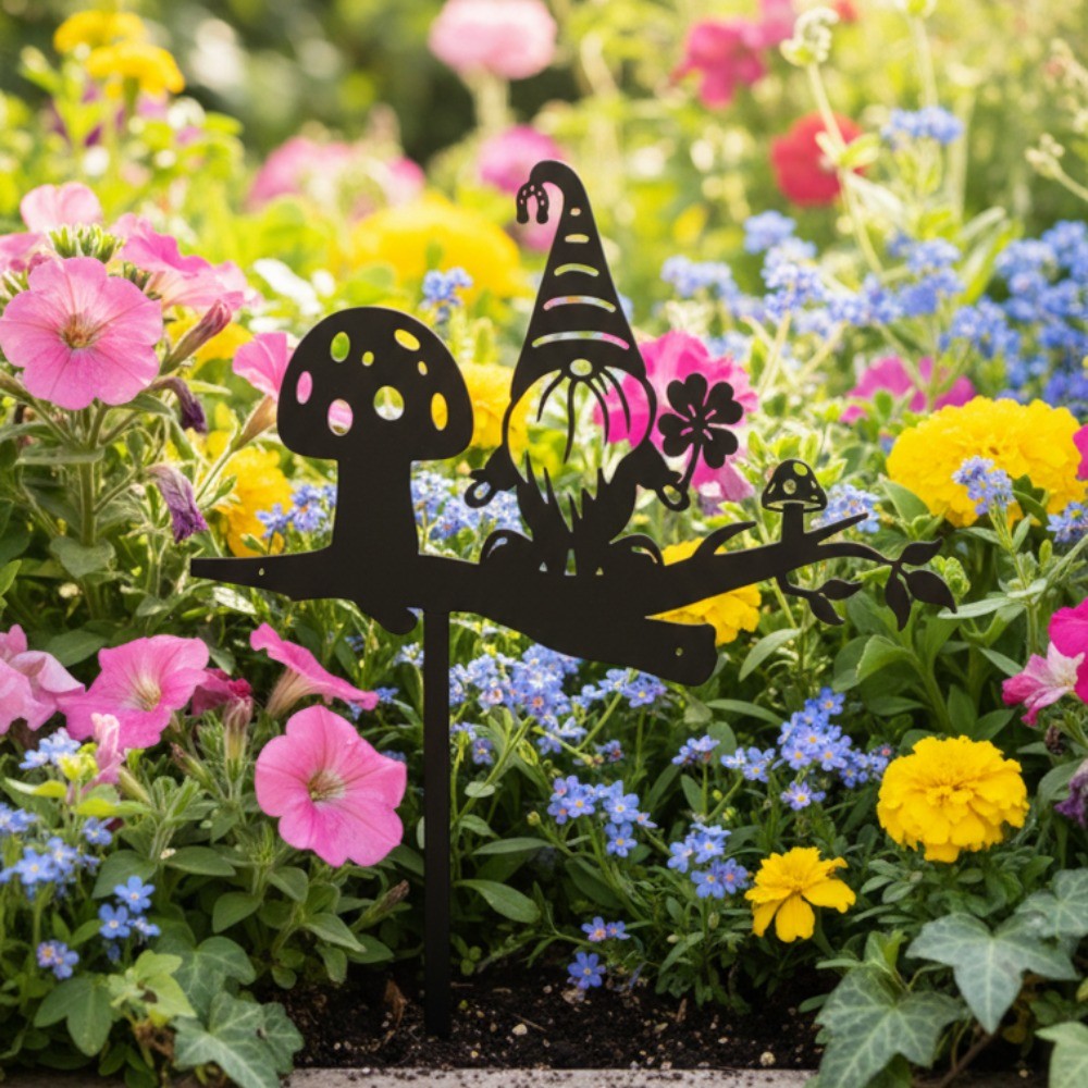 Whimsical Metal Branch Gnome Wall Art – Garden Party Home Decoration