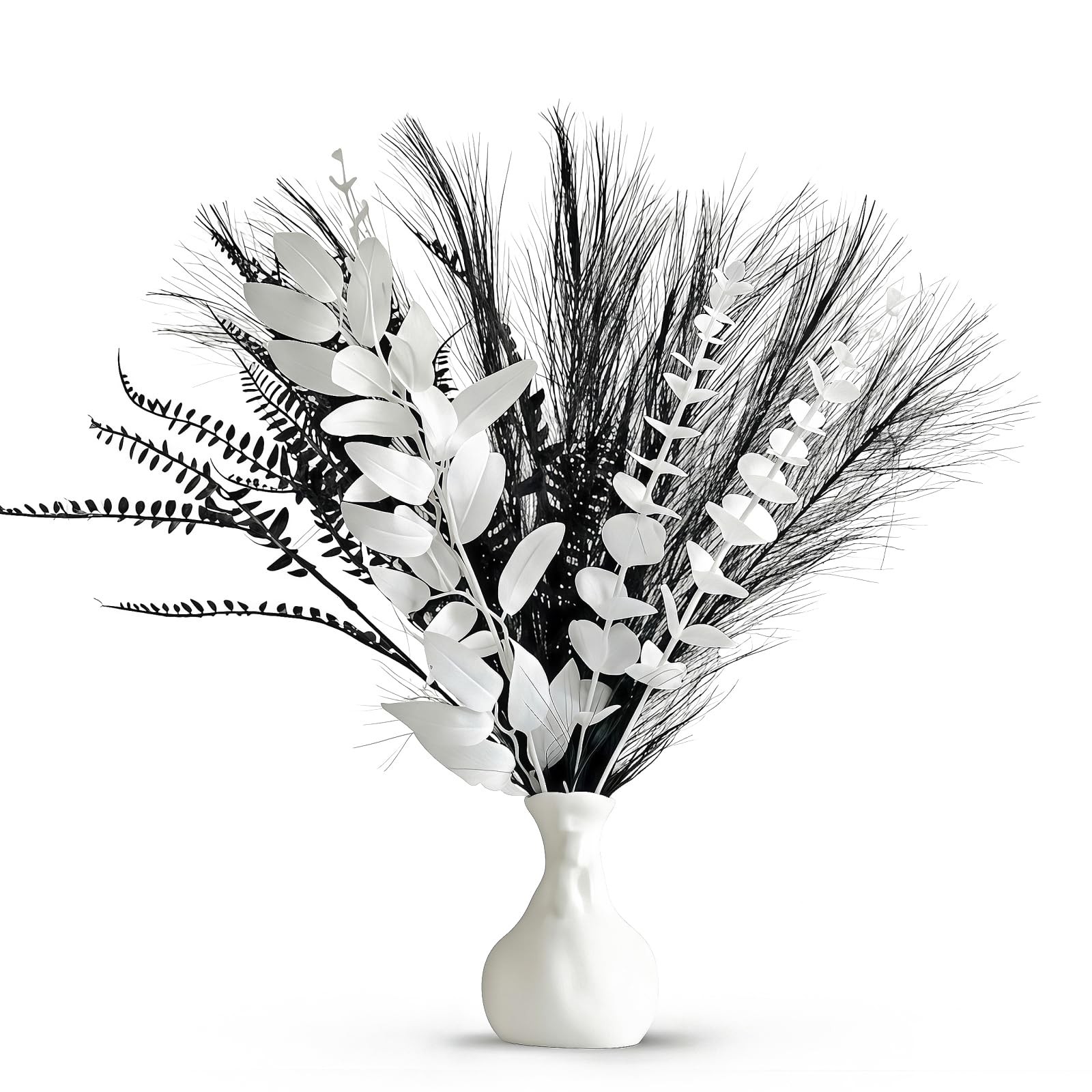 17 In Faux Black White Eucalyptus Gothic Minimalist Flowers Bouquet