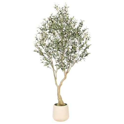 6ft Artificial Olive Tree with Tall Exquisite Planter – Realistic Faux Olive