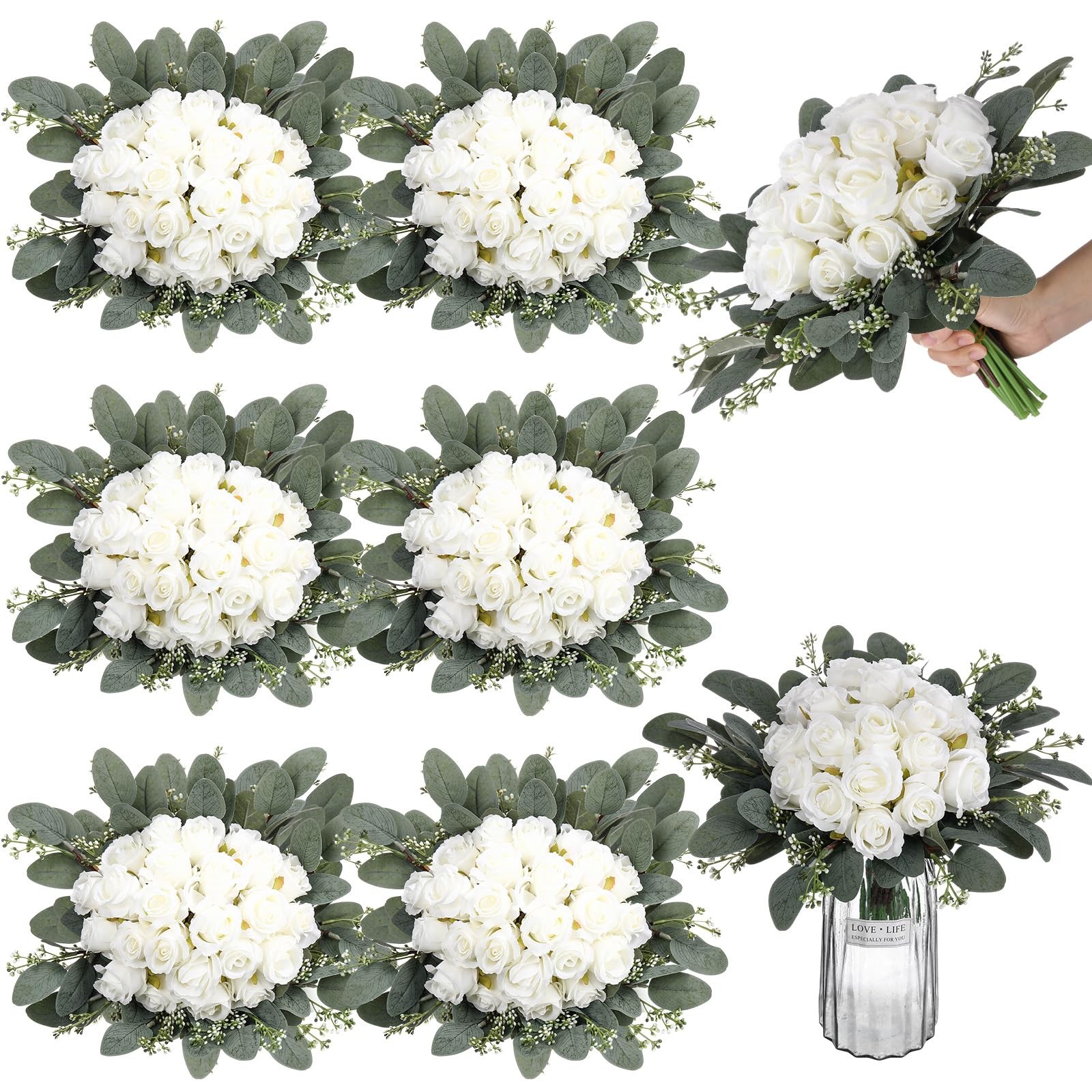 12 Pack Wedding Bridesmaids Bouquets 7 Inch Artificial Rose Bouquets Silk Flo…