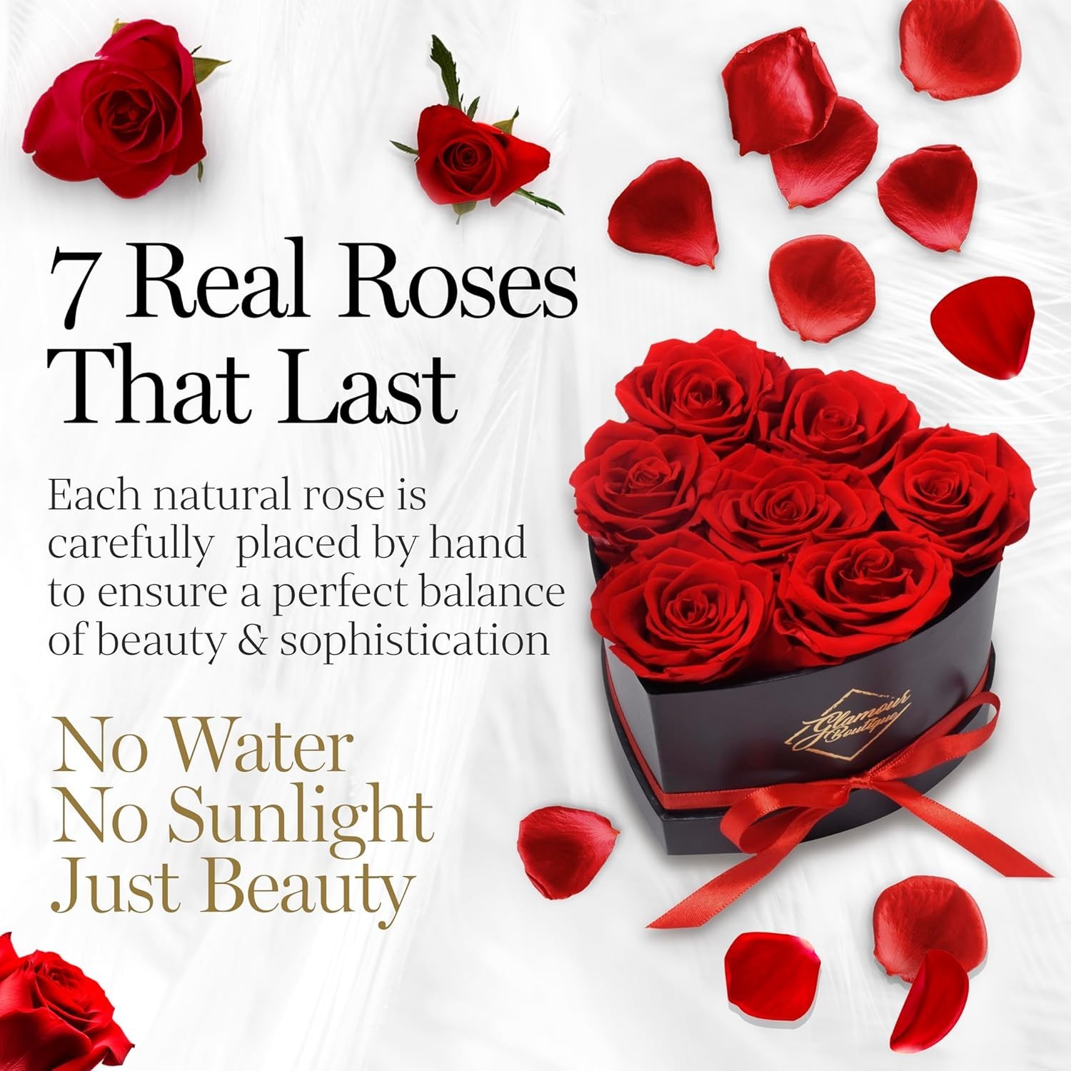 Eternal Luxury: 7 Red Roses in Heart-Shaped Box – Perfect Gift for Her