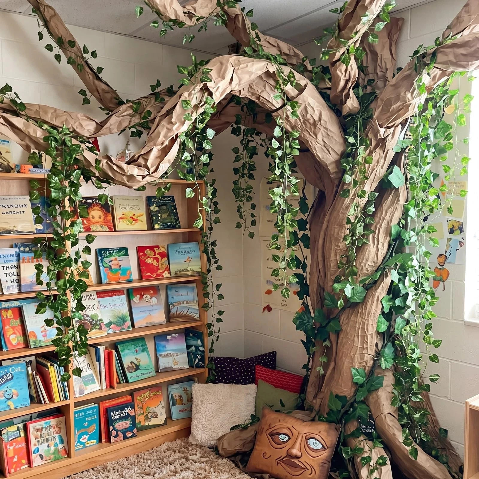 3D DIY Tree Decor for Classroom Wall Artificial Ivy Leaves Rattan Kraft Paper Ki