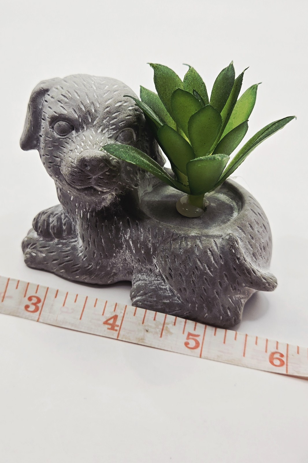 Cute Shaggy Puppy Dog Planter with Artificial Succulent Mini Decor Grey