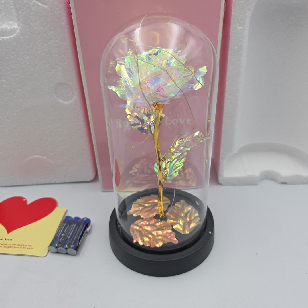 Rose Of Love In Glass Dome /w Led Lighted Rose Wedding Valentine Gifts