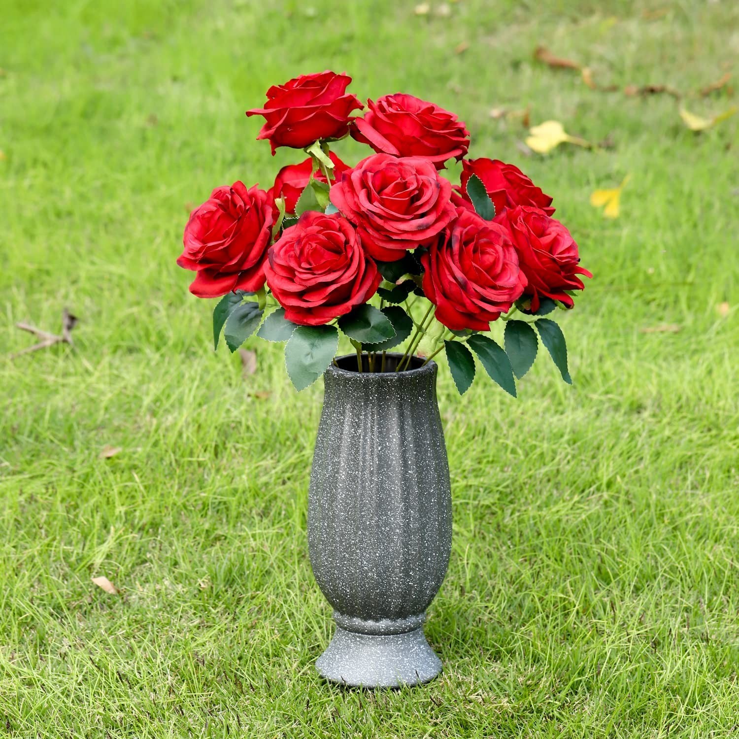 10″ Cemetery Vases with Metal Spike | Flower Holder for Grave Decorations, Drain