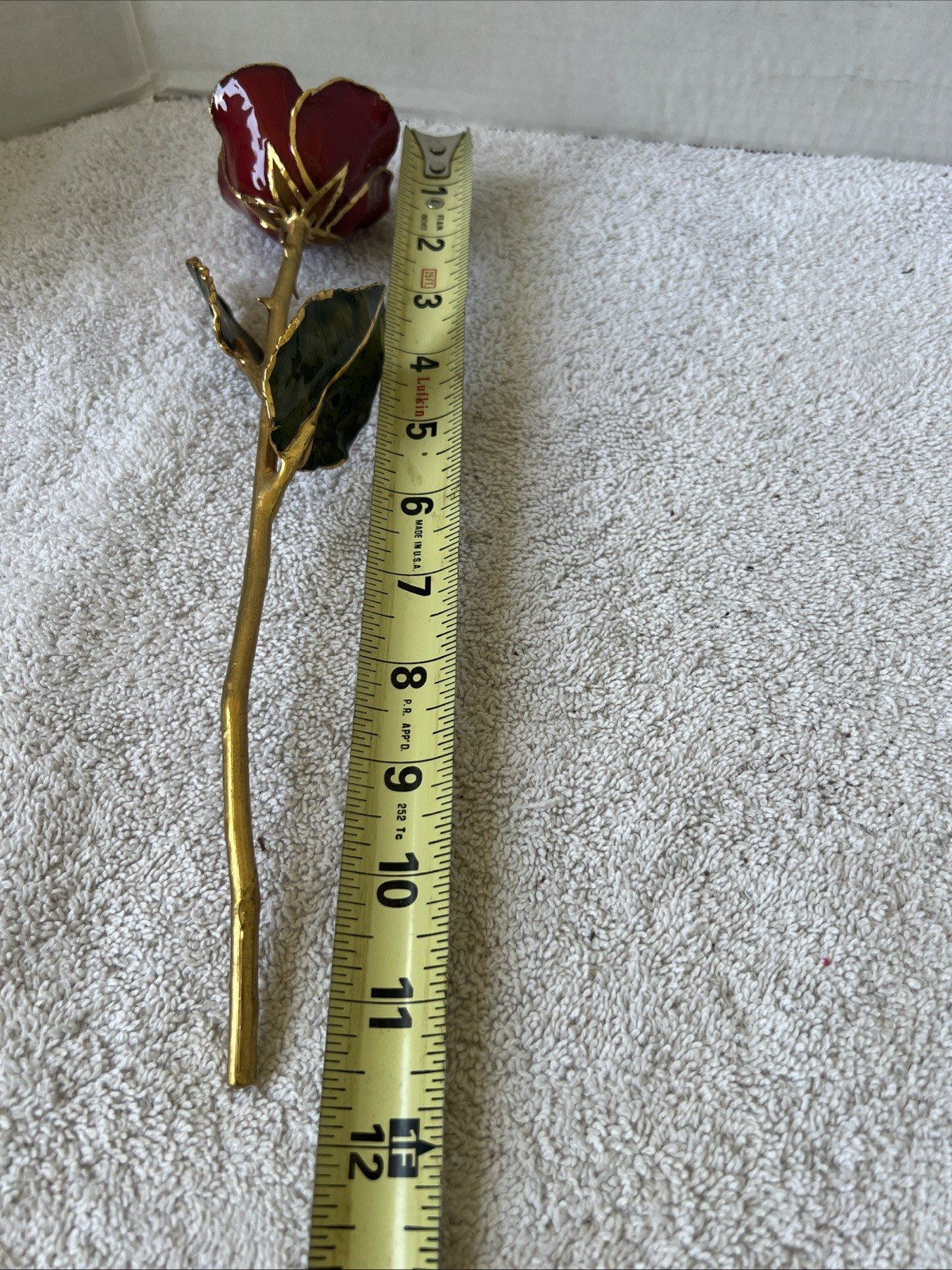 Handcrafted Preserved Red Rose Gloss Laquered With 24K Gold Plated Trimmed