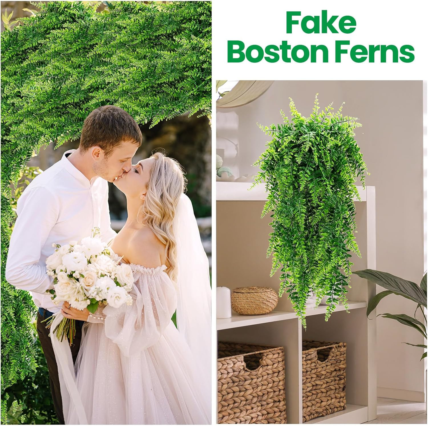 36 Pcs 32″ Artificial Boston Ferns for Indoor Outdoor Wall Decor