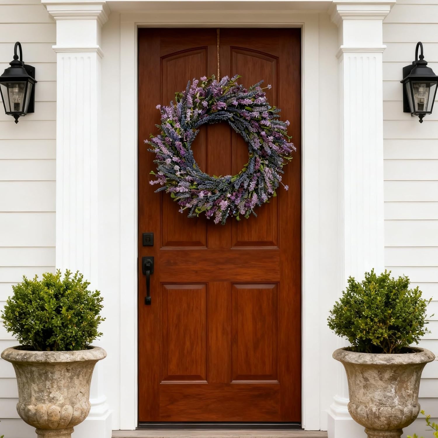 Luxurious 26-Inch Lavender Flower Wreath with Green Leaves for Home Elegance