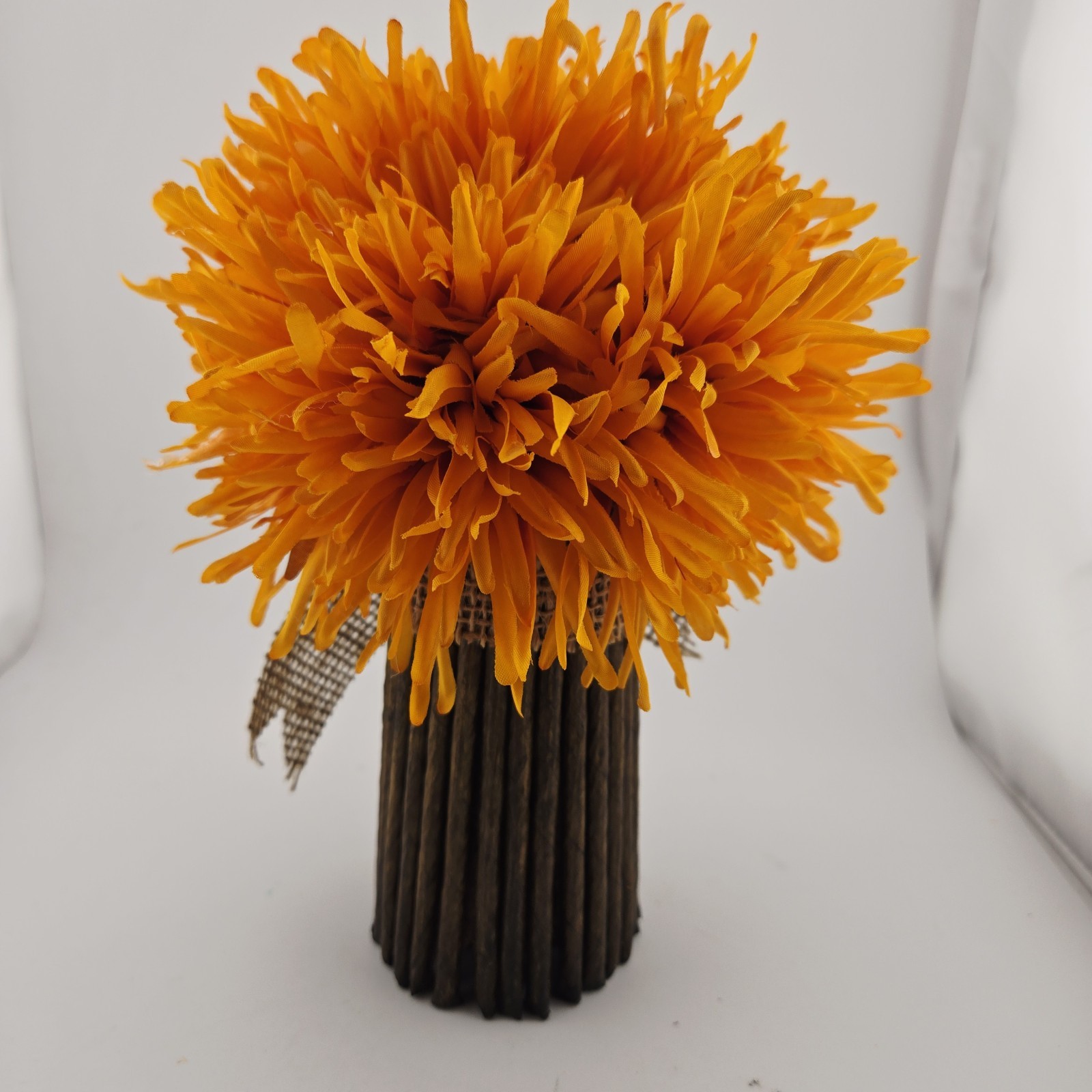 Orange Mum Artificial Floral Arrangement Lot of 6 Natural Vase 9″