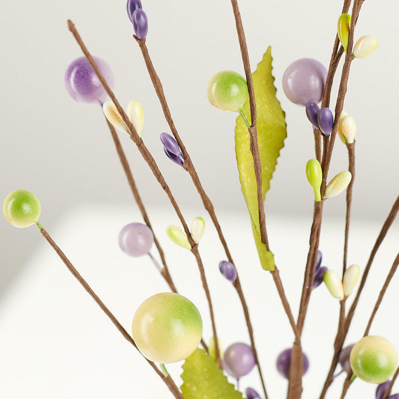 Package of 6 Hand Wrapped Spring Purple and Soft Green Mixed Berry Sprays