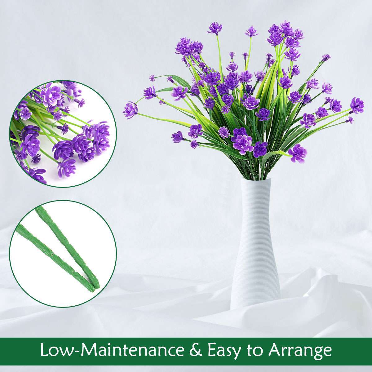2 Bundles Artificial Fake Plastic Flowers for Outdoor Decoration UV Resistant