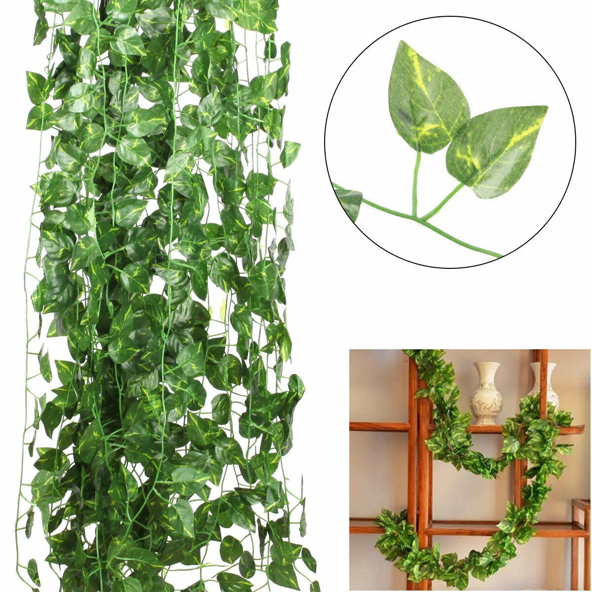 12/24 Pcs Artificial Hanging Plant Fake Flower Leaves Long Silk Ivy Vine Garland