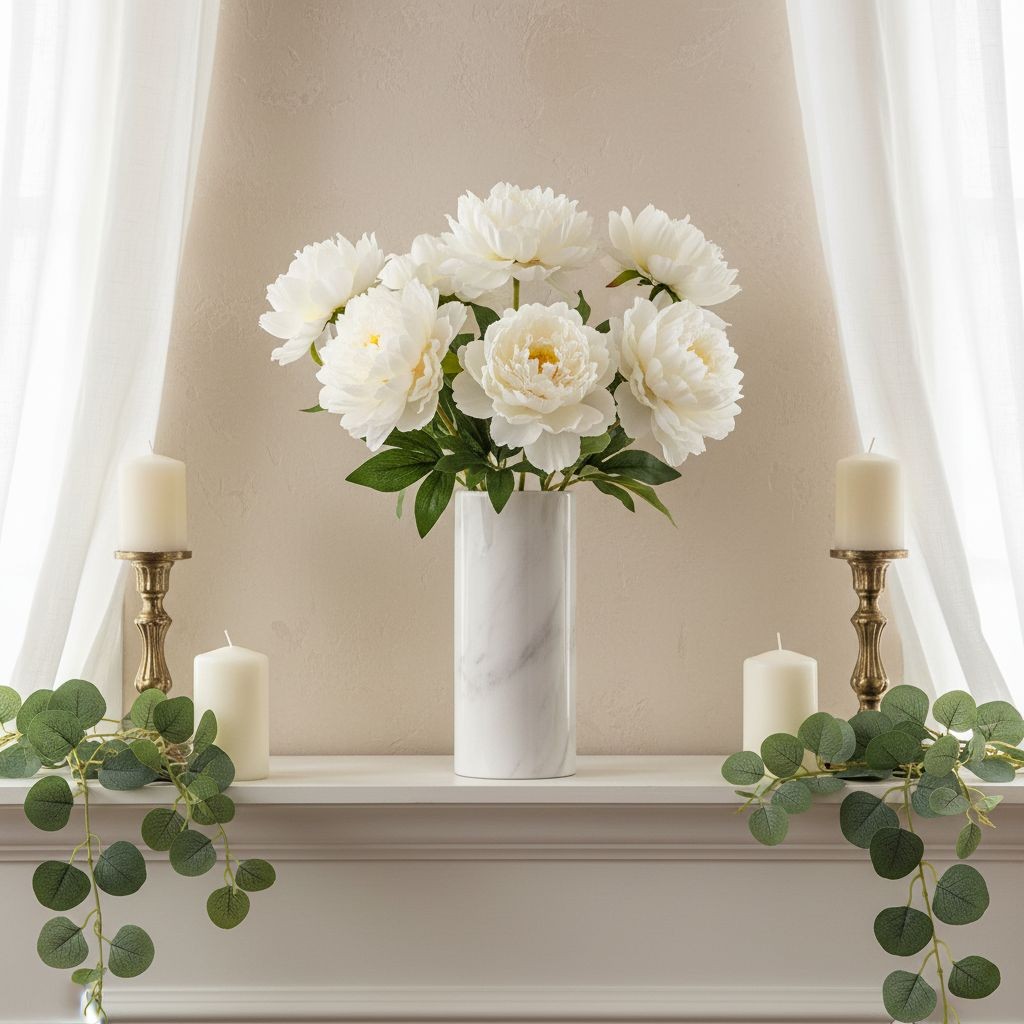 White Peony Flowers Set of 8 Faux Blooms 5 Inch Floral Heads Wired Craft Wreath