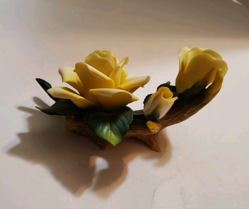 Lefton Yellow Roses On Branches W/ Leaves Rose Pair Flower Decor 13908 Vtg ’99
