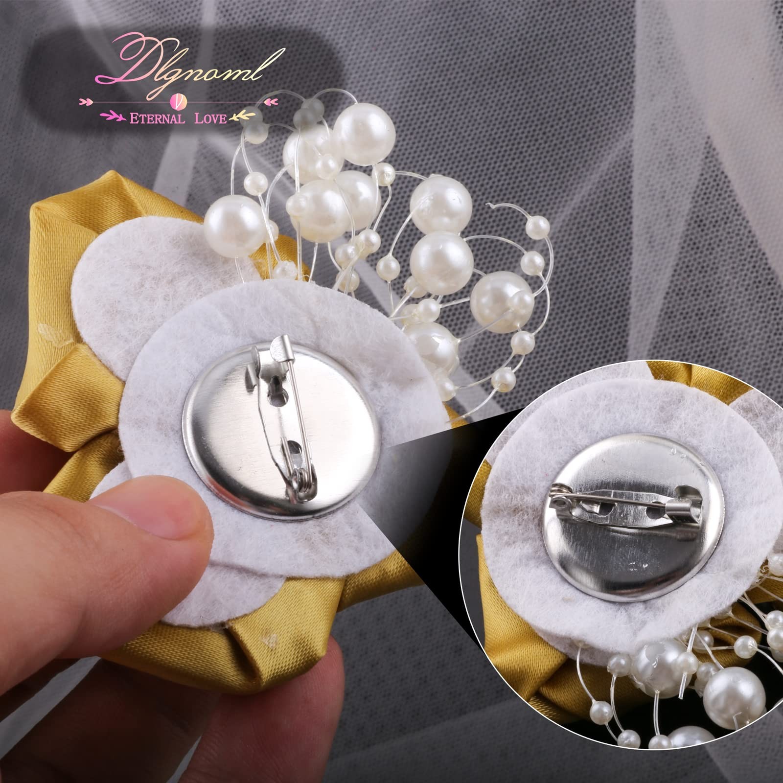 7 PCS Gold Artificial Rose Corsages Boutonniere Pins Men Wedding Suit Decor