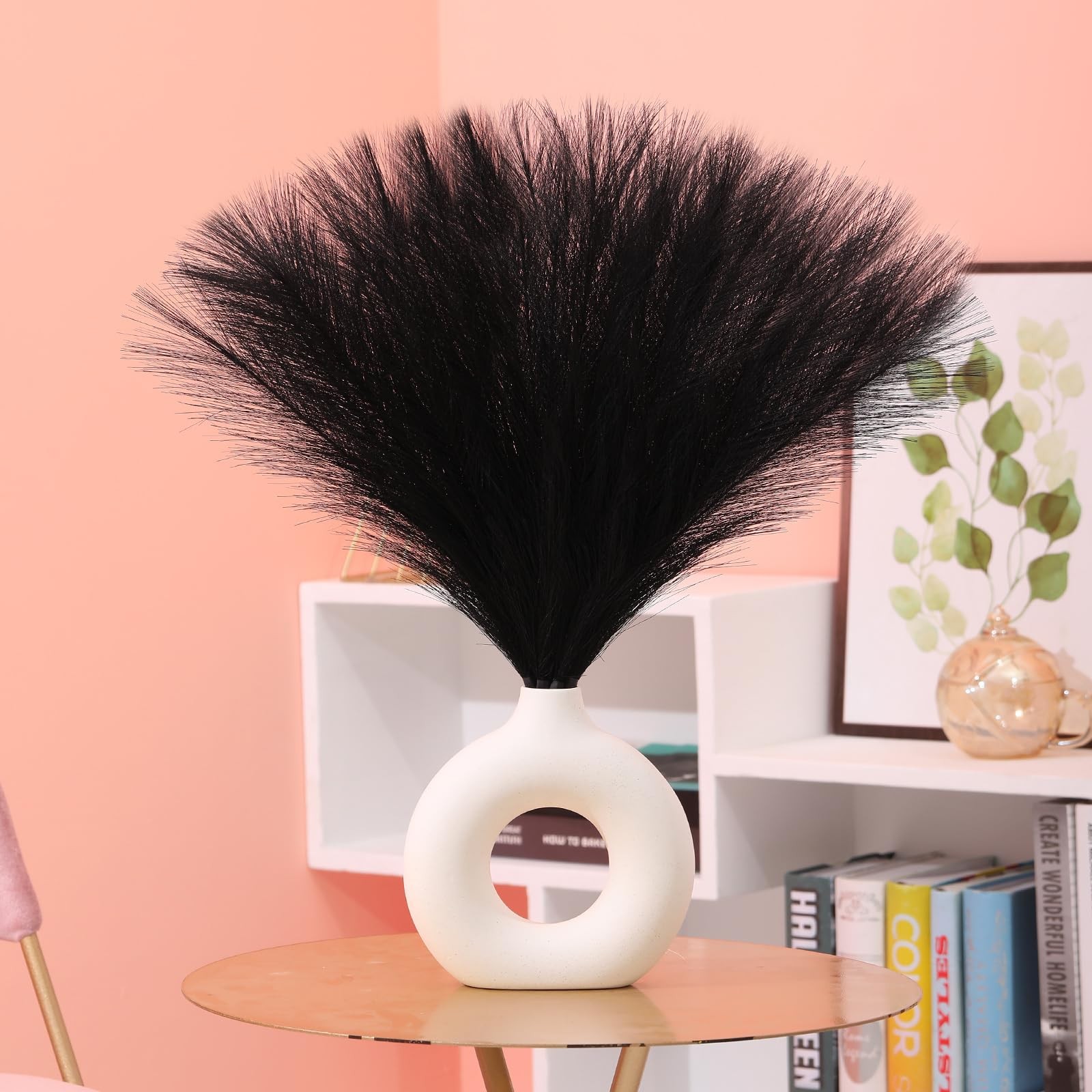 Faux Pampas Grass Decor 17.7 Inch 6pcs, Artificial Pampas Grass Fluffy Home D…