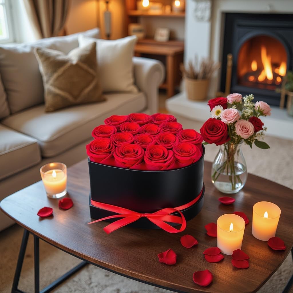 Preserved Flowers Heart Shape Box 16 Preserved Roses, Immortal Red Roses Gift…