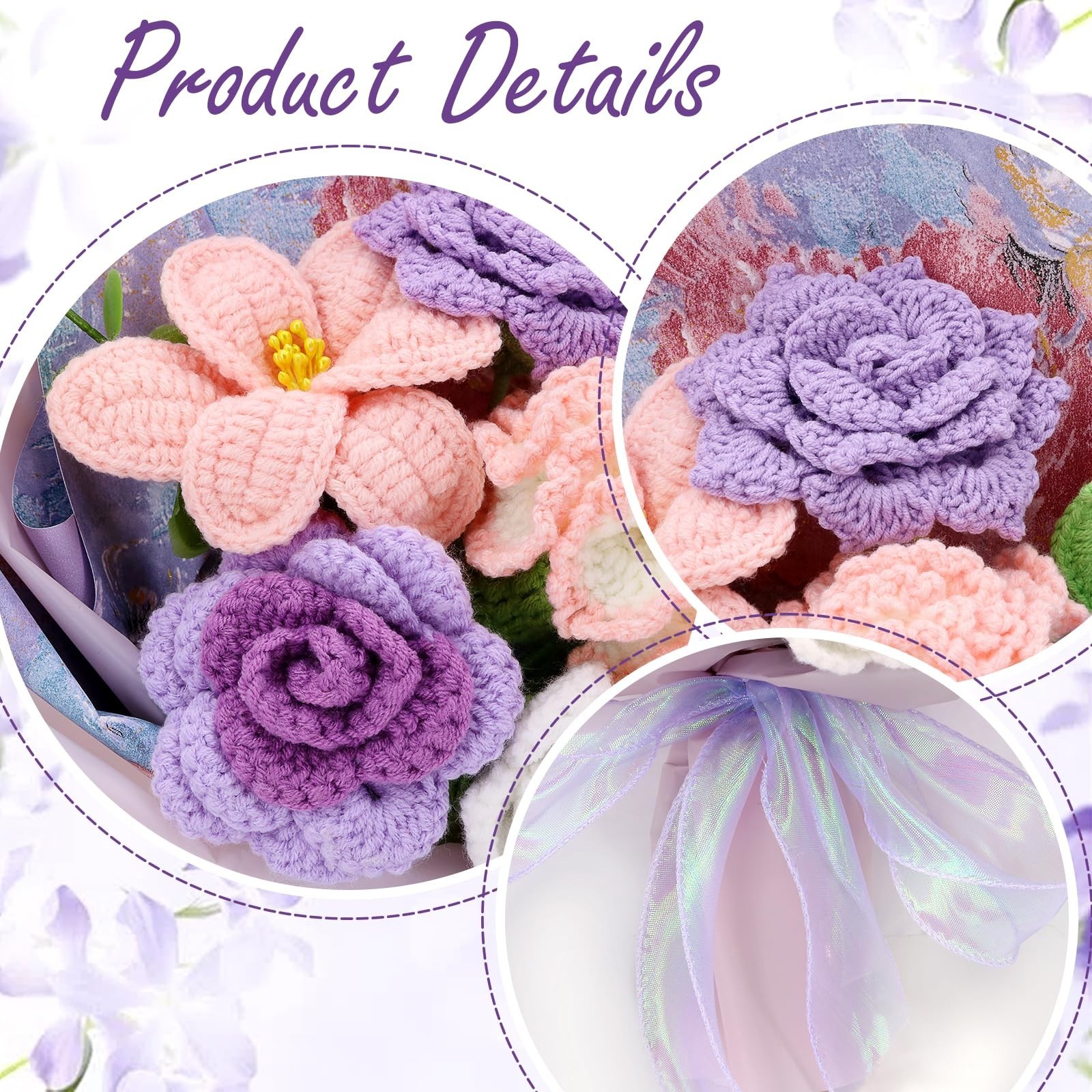 Handmade Crochet Flower Bouquet – Cotton Thread, Purple Mixed Flowers, Gift for