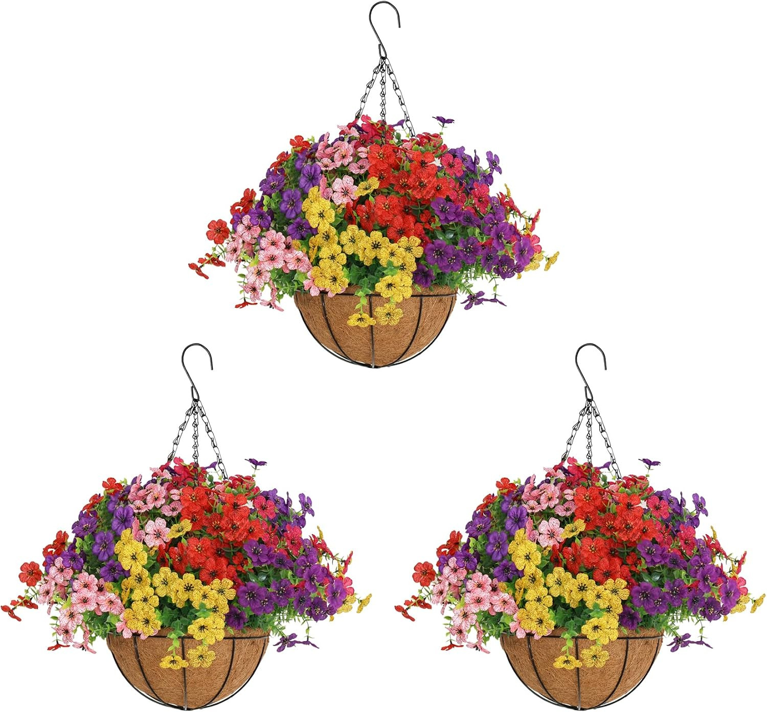 2 Set Artificial Hanging Flowers with Basket for Outdoor Decor, UV Resistant 24
