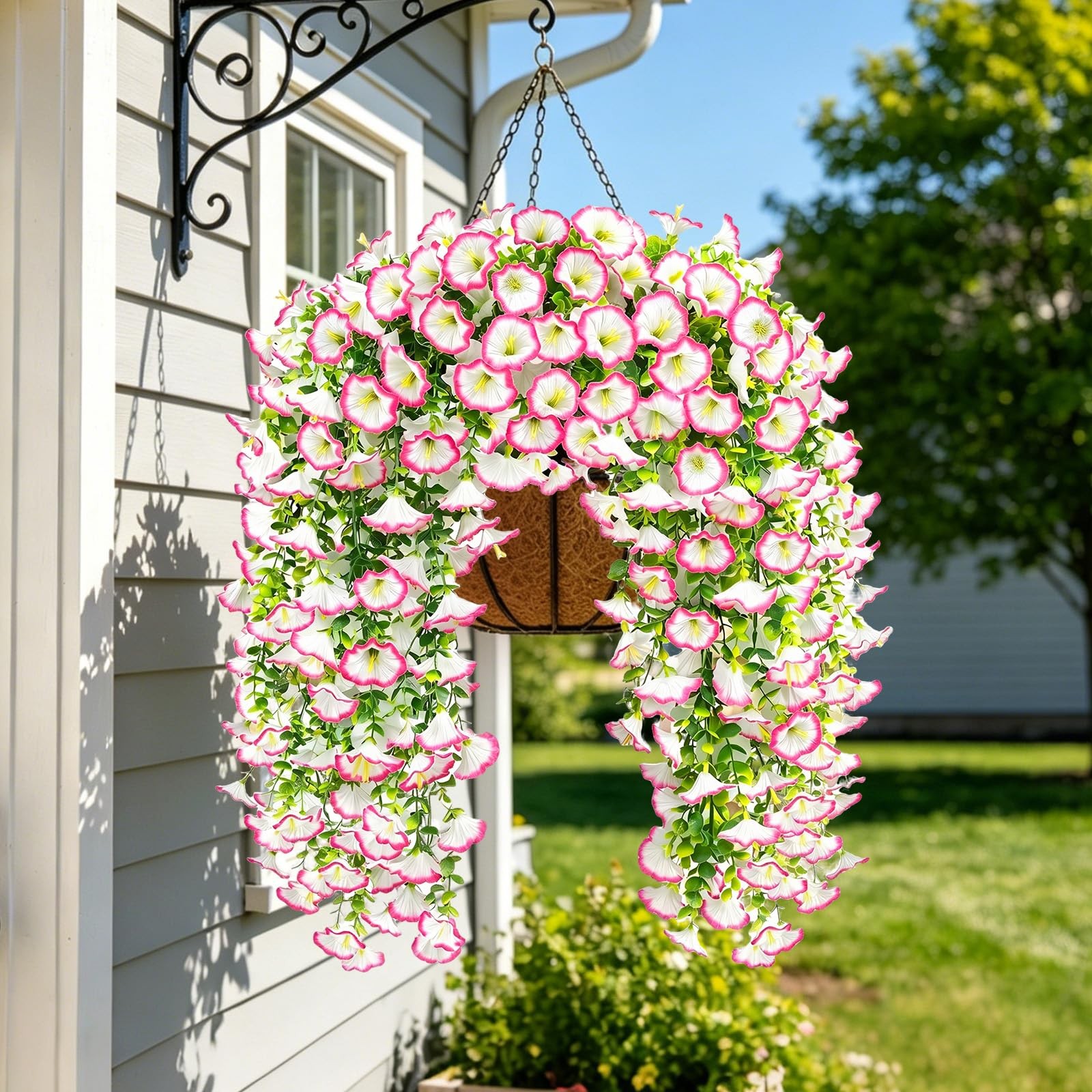 Artificial Hanging Flowers for Outdoor, 4Pcs UV Resistant Faux Morning Glory …