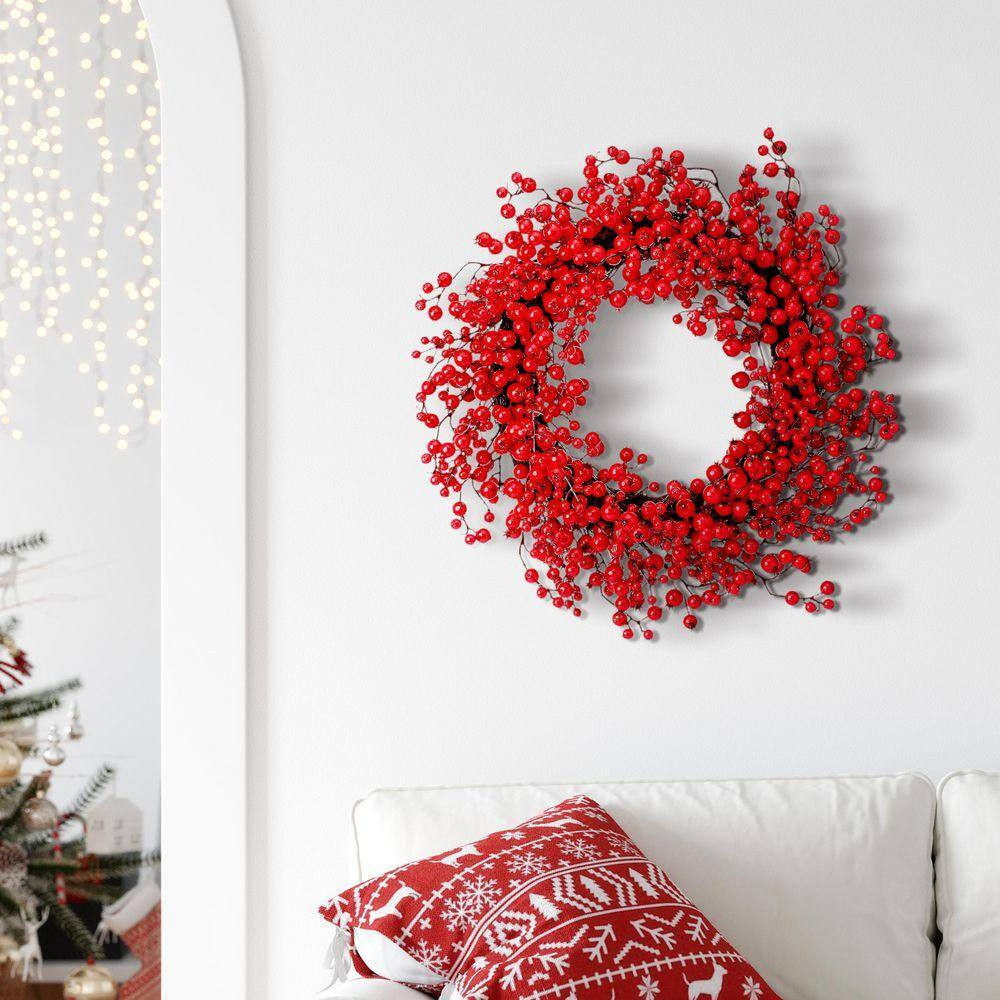 24 In. Red Artificial Waterproof Mixed Size Berry Wreath
