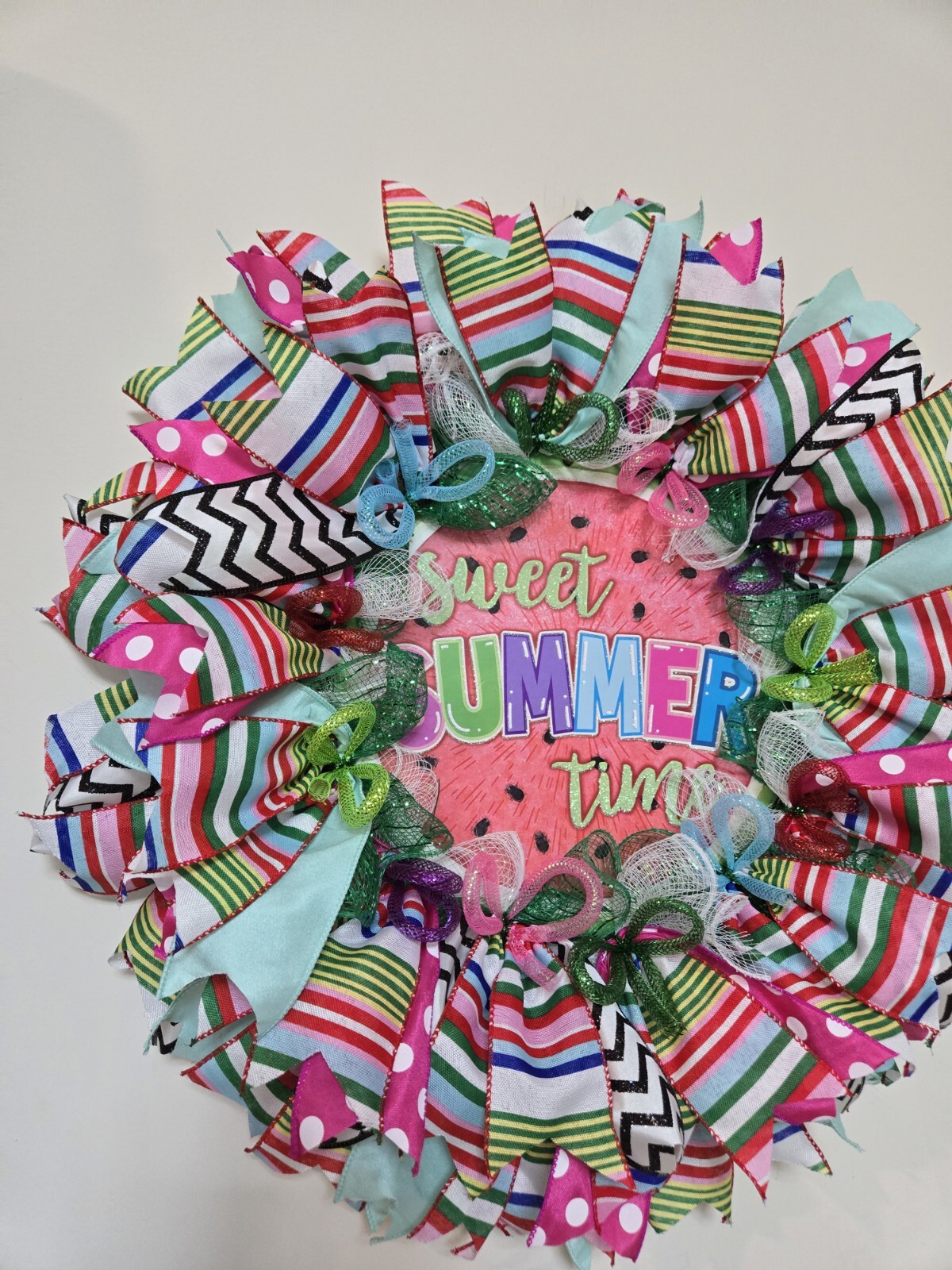 SWEET SUMMER TIME WREATH Spring SUMMER Fall Front Door Wall Decor BIG watermelon