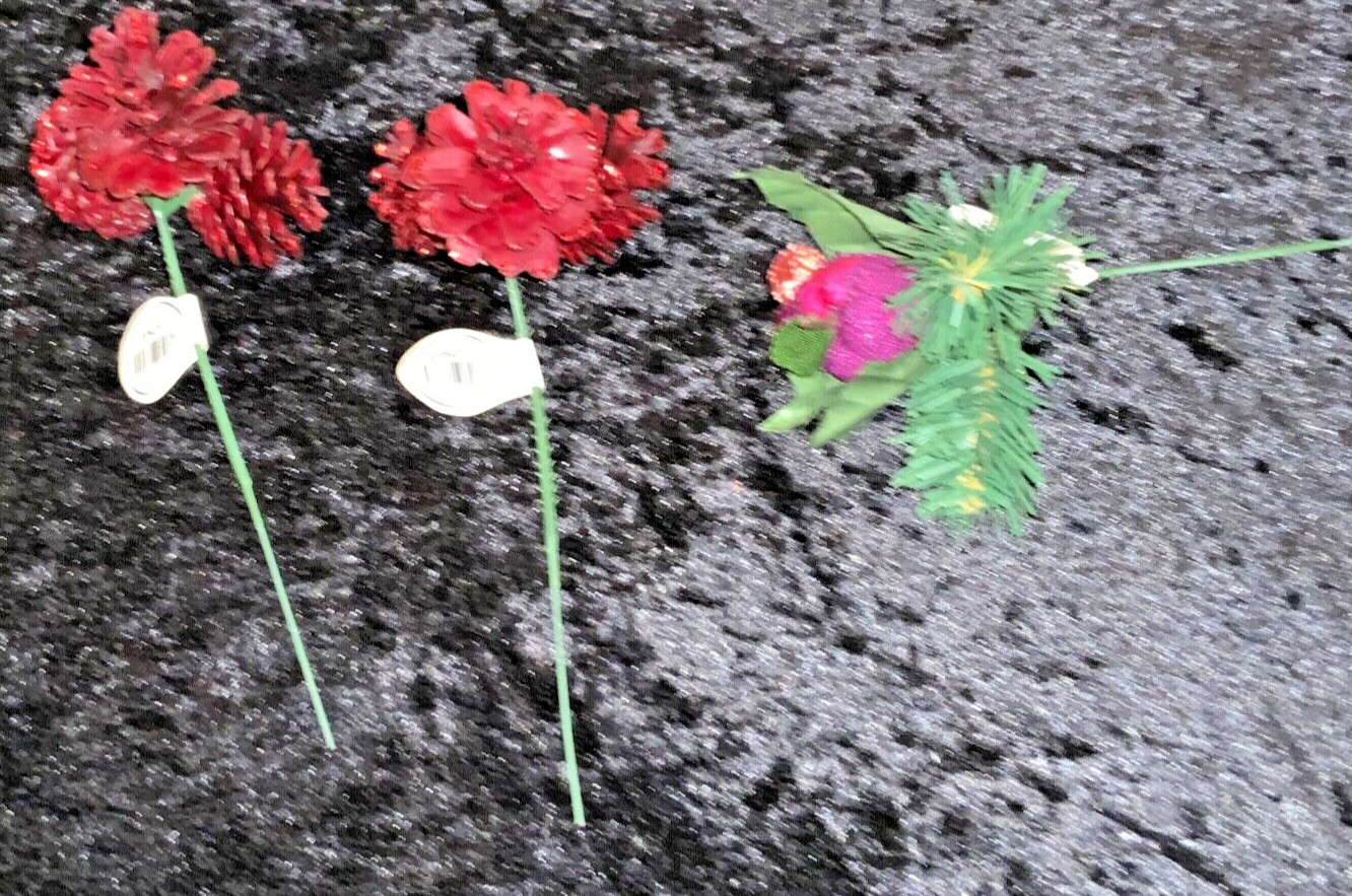Lot of 7 VINTAGE Floral Pine Cone & Beaded & Fruit Basket Pick Decorations