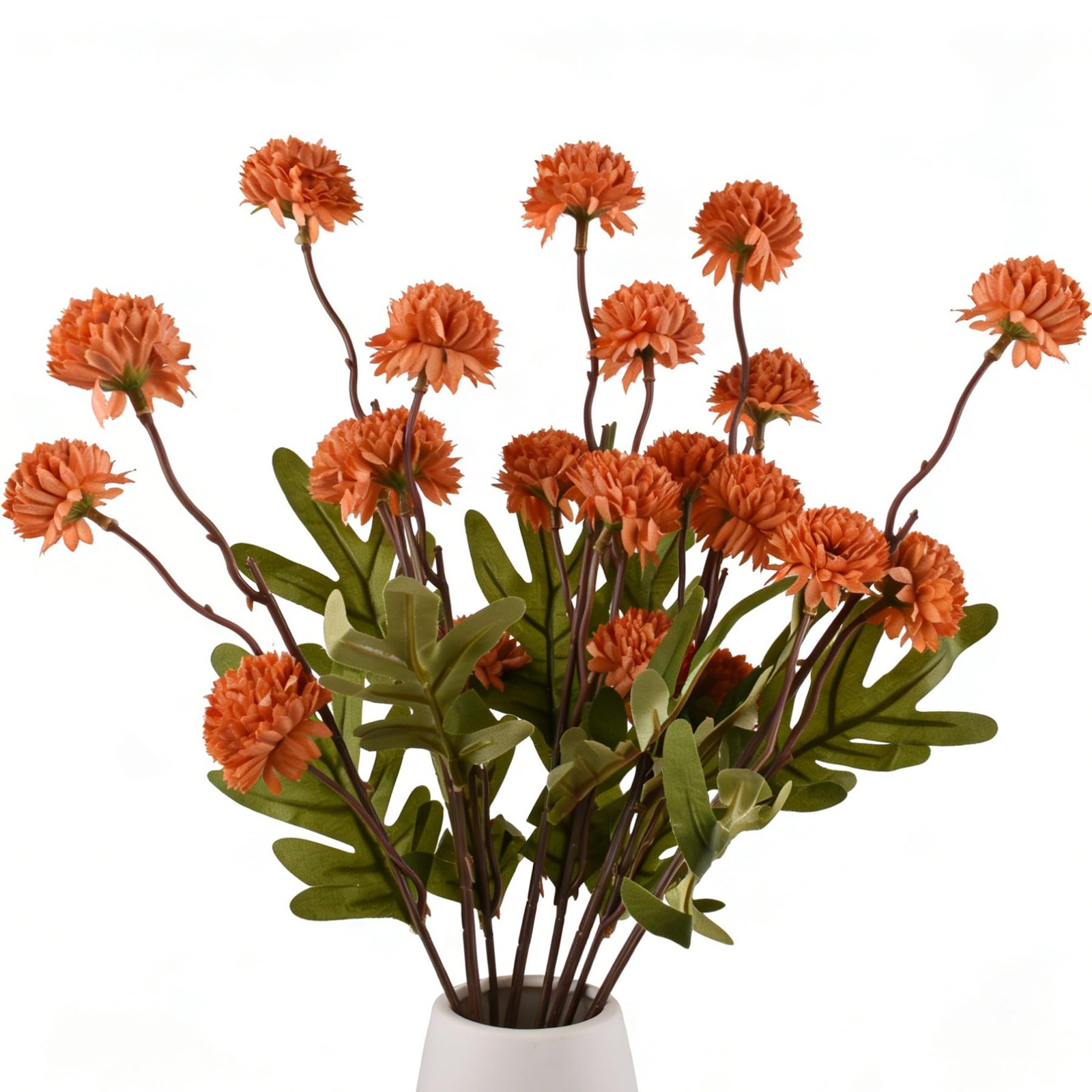 Artificial Pompon Mum Stems Silk Home Decor Orange 20 Inch Set of 4