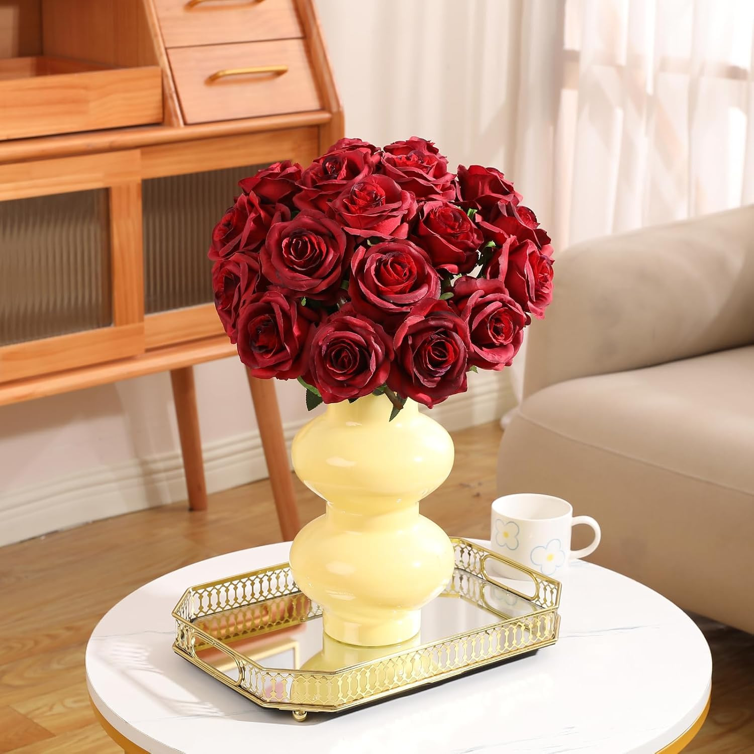 100 Pcs Burgundy Silk Roses – Realistic Long Stem Flowers for Decor & Events