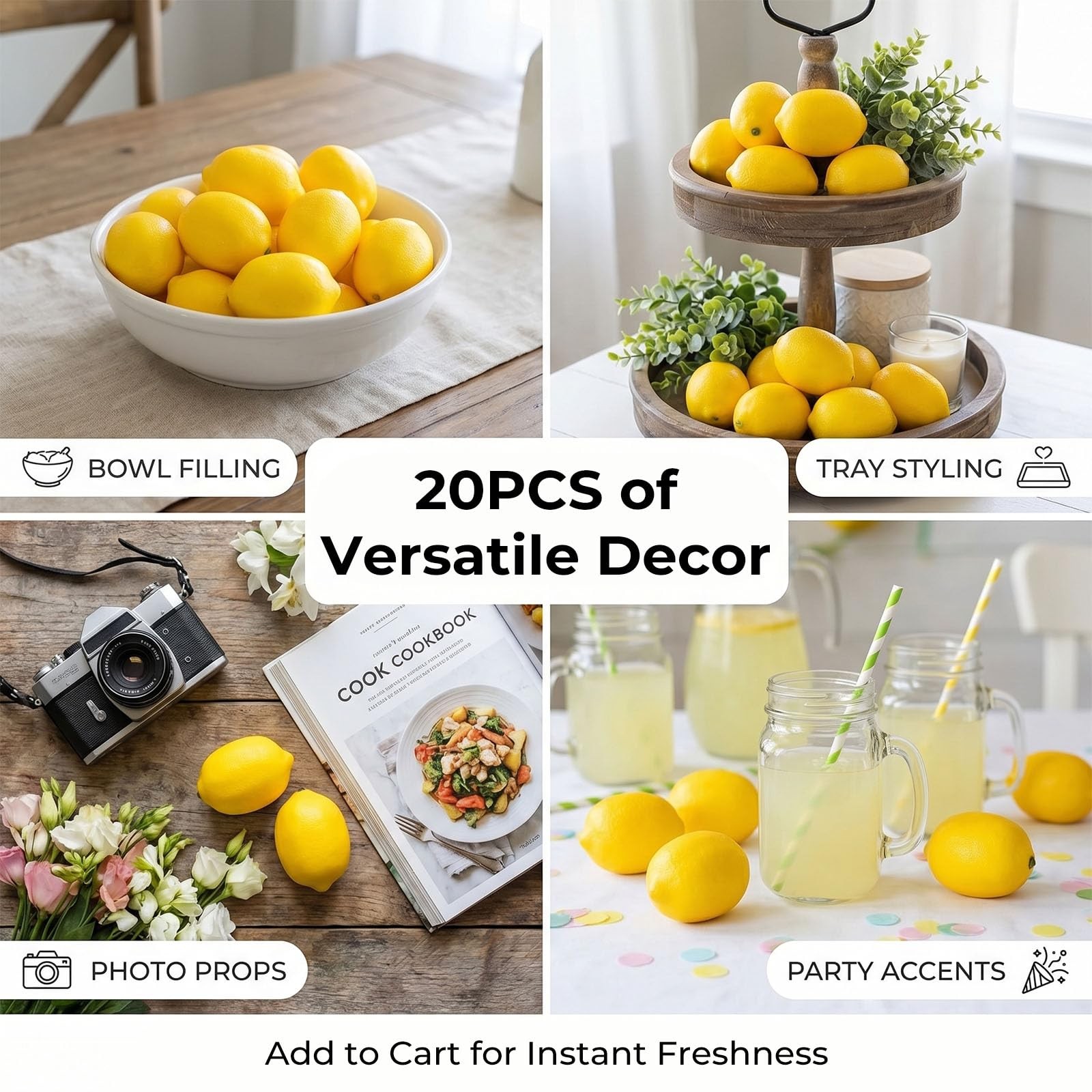 20PCS Small Artificial Lemons, Faux Yellow Lemons 2.7 X 1.8 Inch
