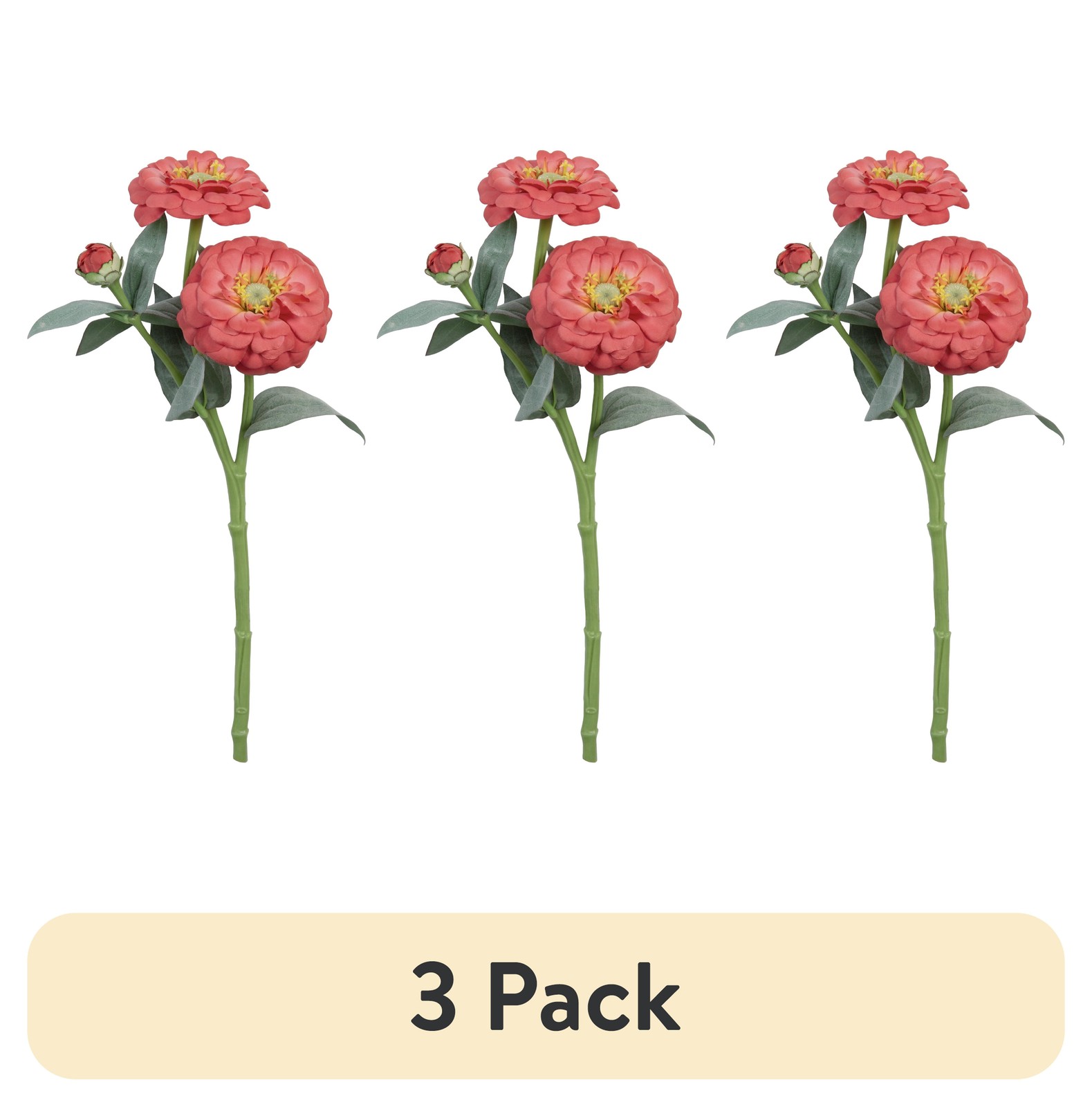 3 pack 13-inch Artificial Silk Coral Zinnia Short Stem Indoor Use