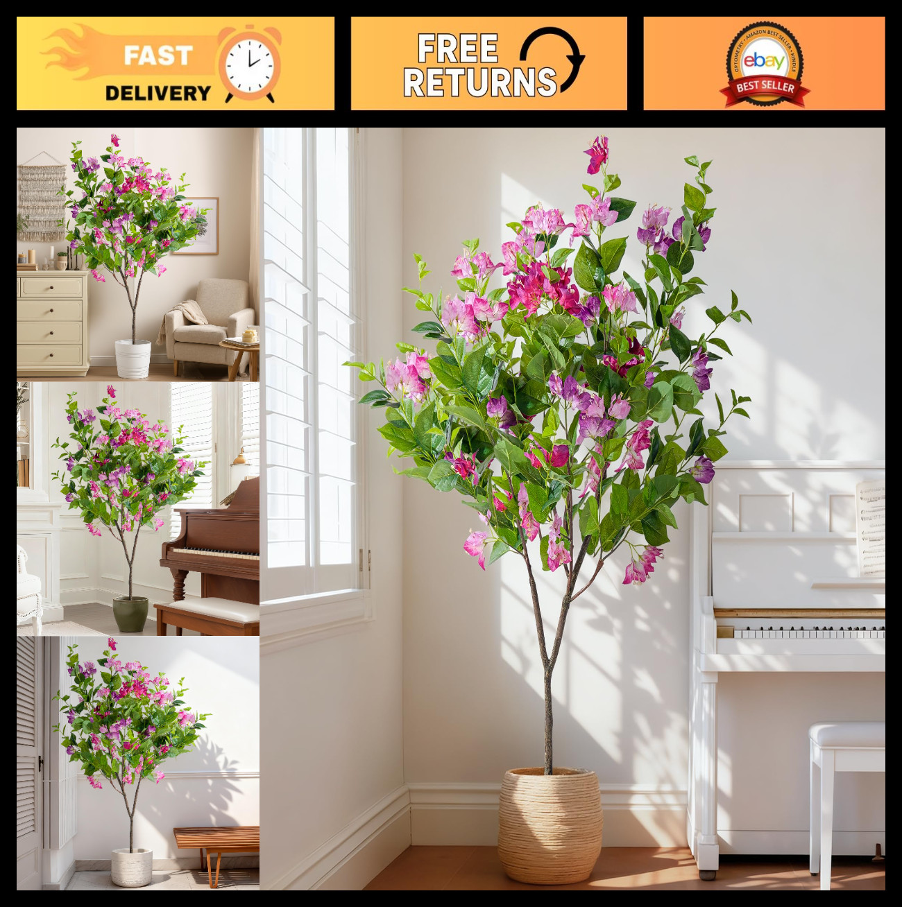 4FT Lifelike Artificial Bougainvillea Tree – Potted Faux Plant for Home, Office,