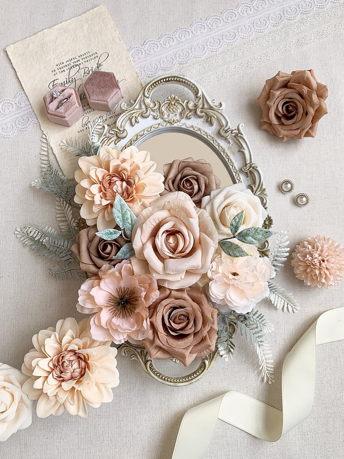 Roses Artificial Flowers Nude Fake Flower for DIY Wedding Bouquet Bridal Baby…