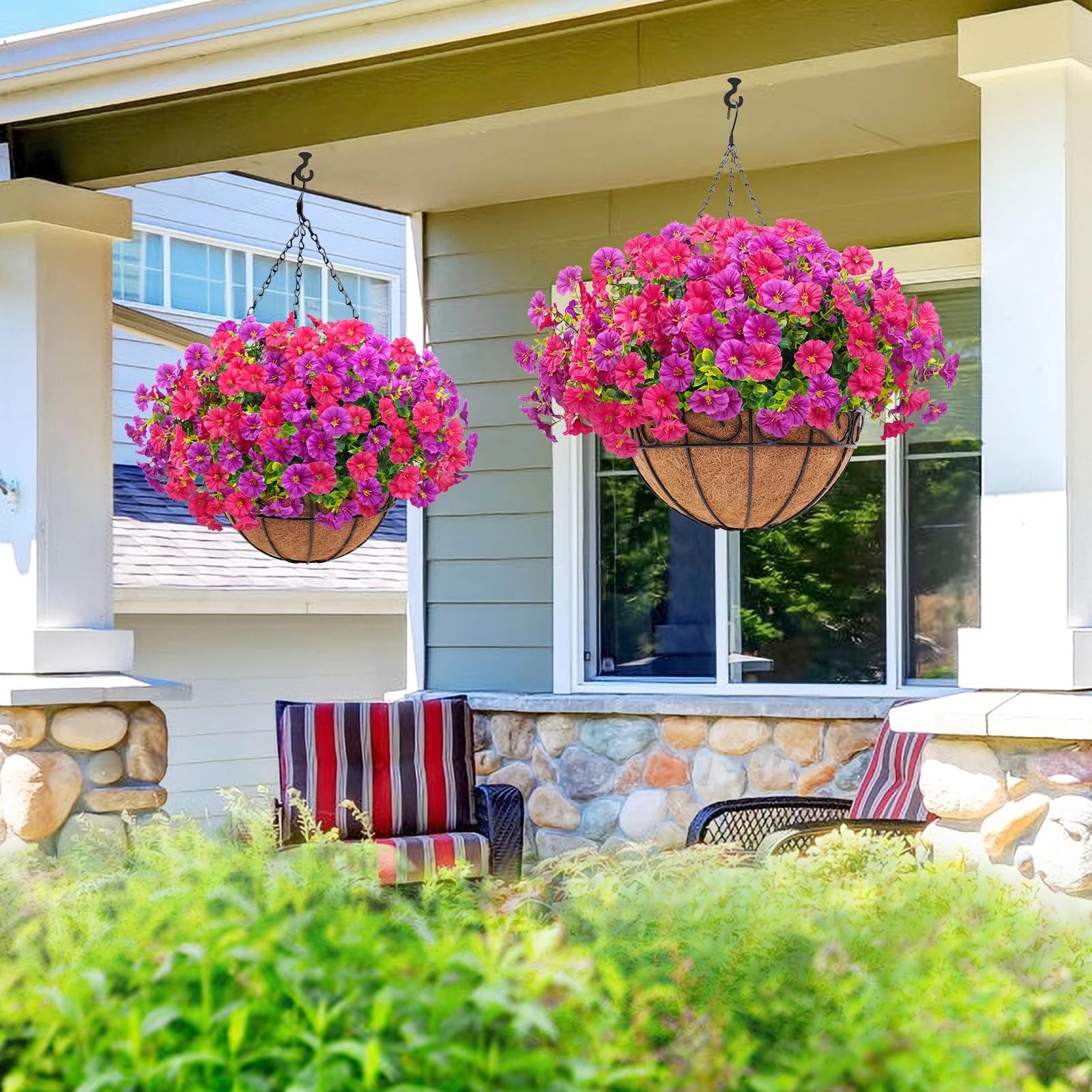 2 Pack Artificial Hanging Flowers for Outdoors, Fake Flowers Artificial Petun…