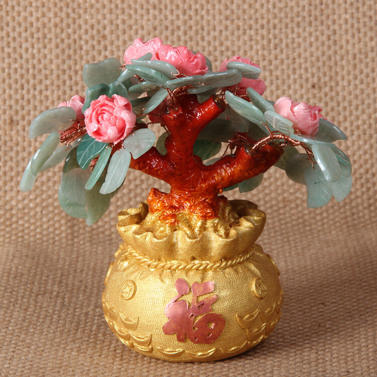 Feng Shui Stone Jade Money Tree Bonsai Luck Wealth Decoration Flower Tree Pot