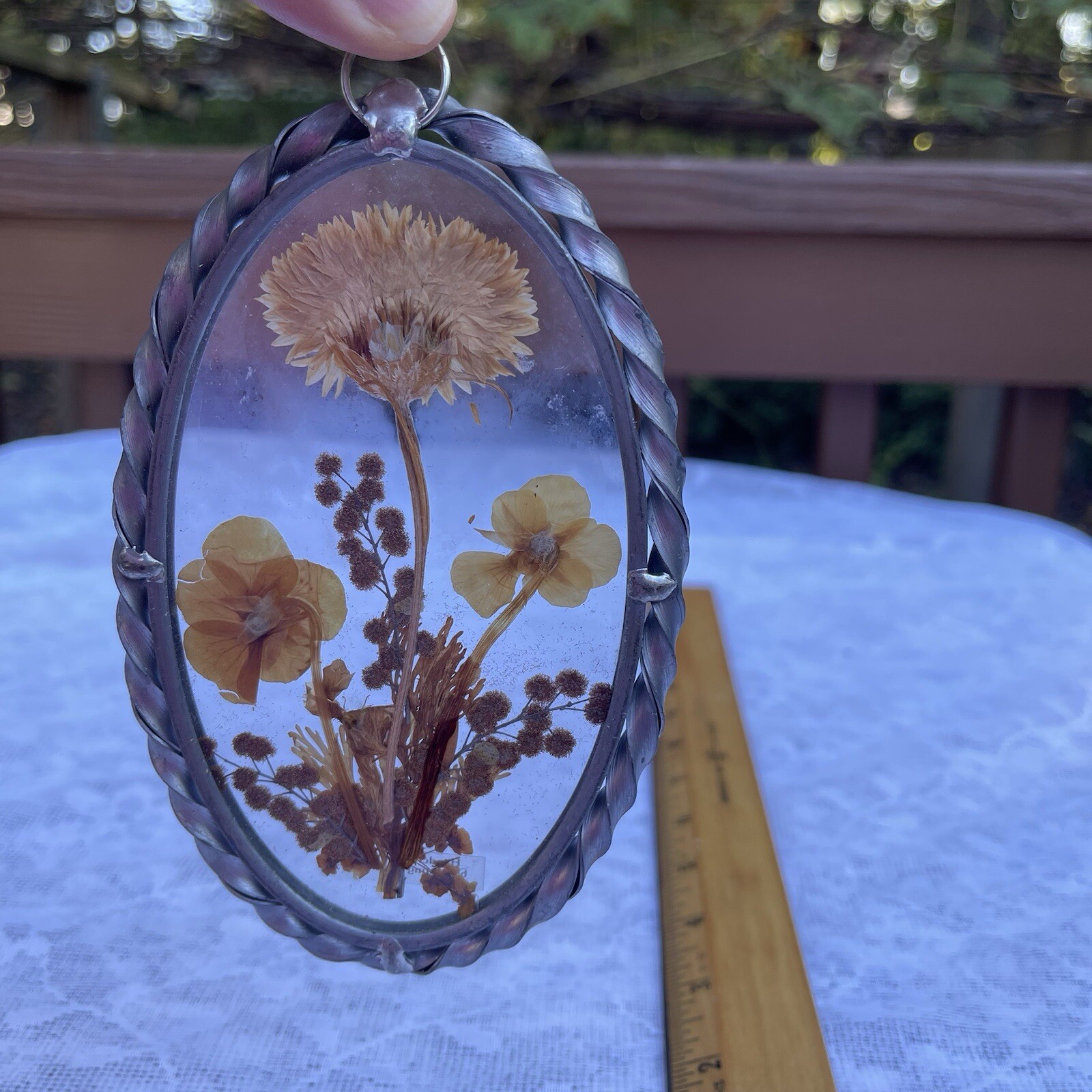 Vintage Lasting Impressions Real Dried Pressed Flowers In Glass W/ Metal Frame