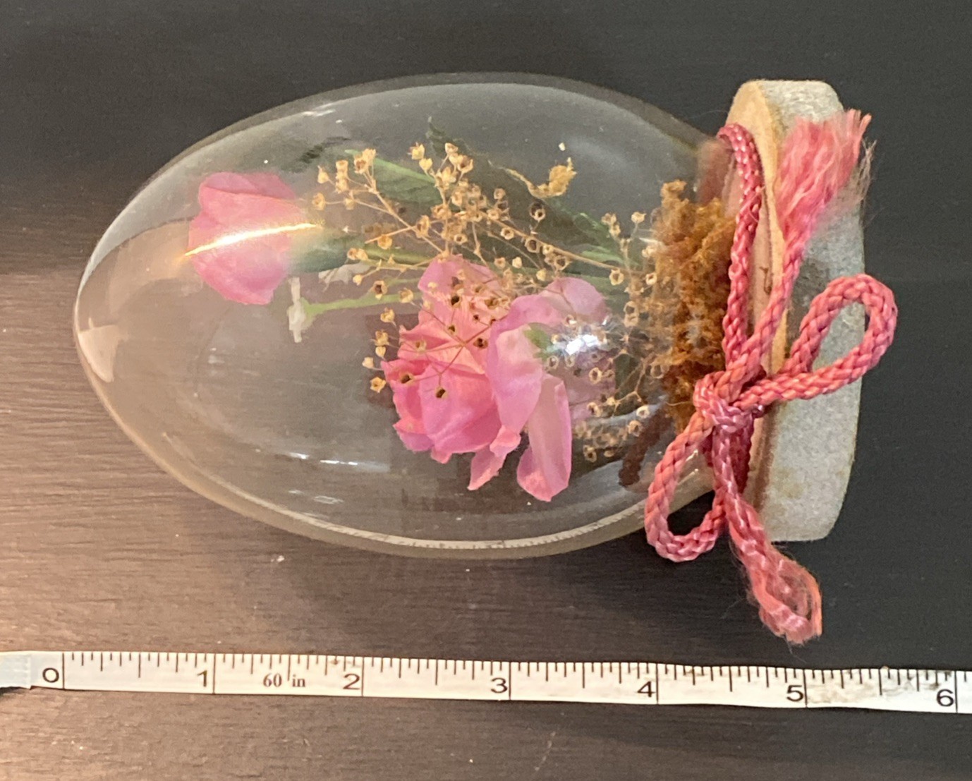 Vintage Glass Dome Decor Faux Dried Pink Rose Plant Floral