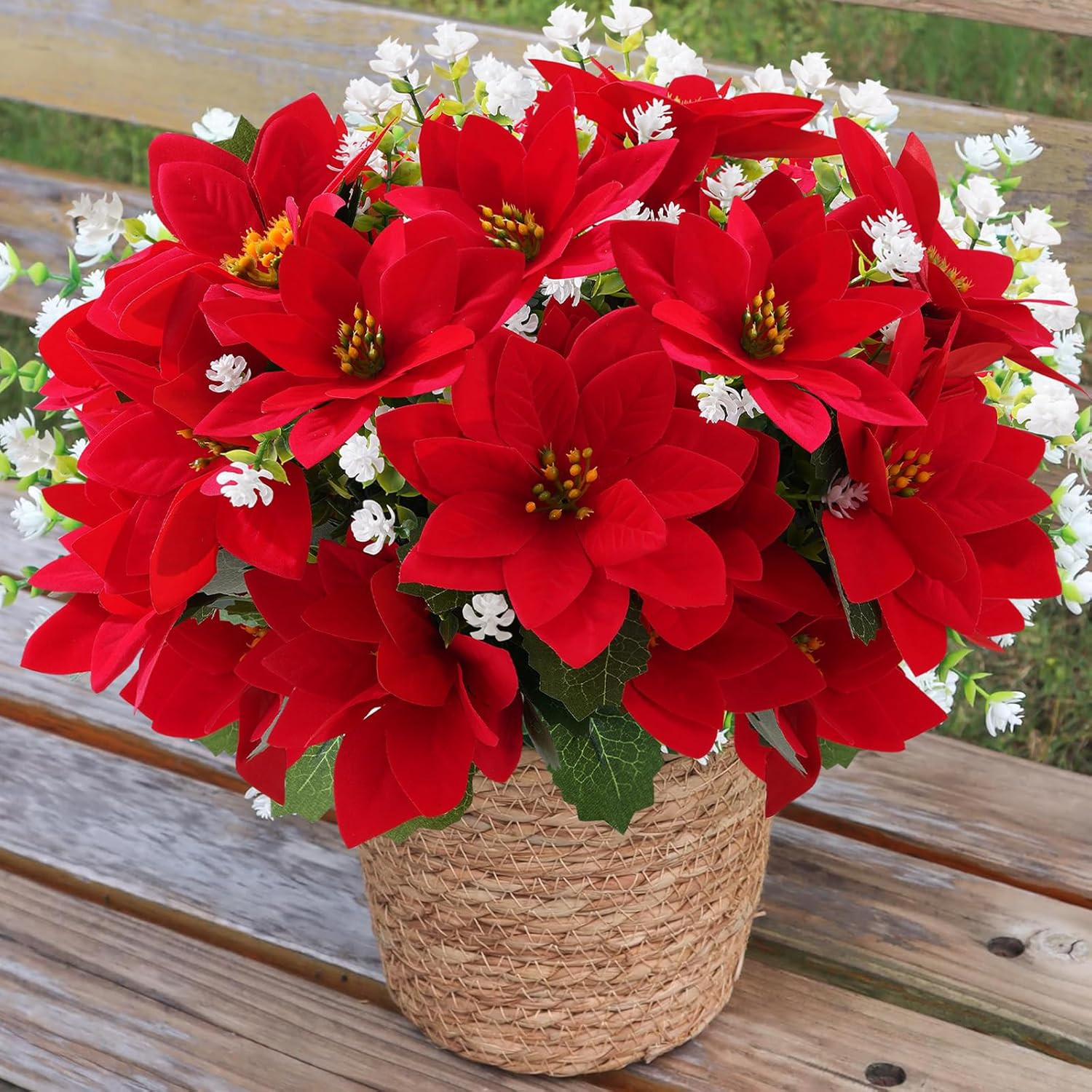 Christmas Artificial Flowers for Outdoors Red Poinsettia Flowers Artificial 1…