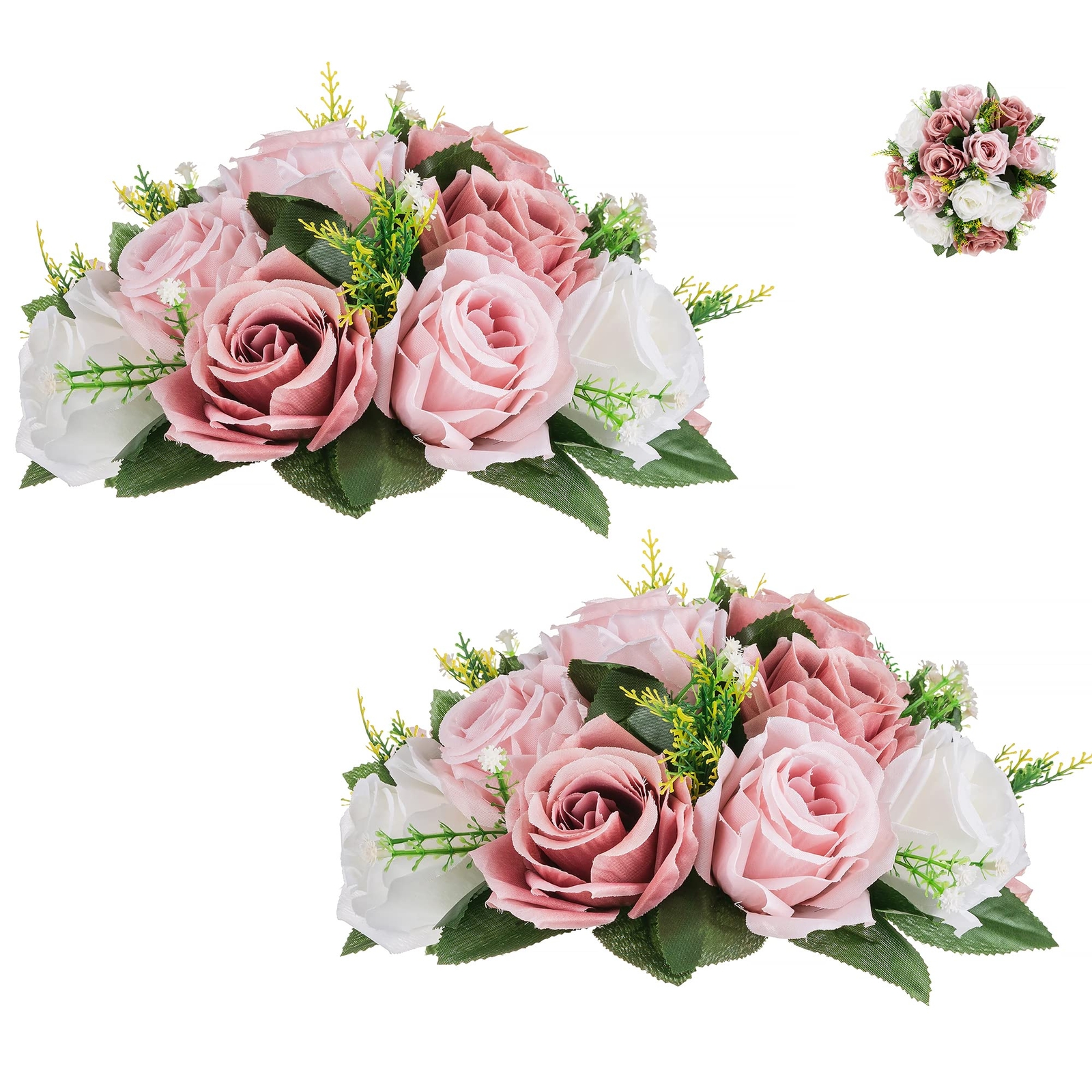 Flower Centerpieces for Tables Wedding 2 Pcs Fake Flowers Rose Arrangement Bo…