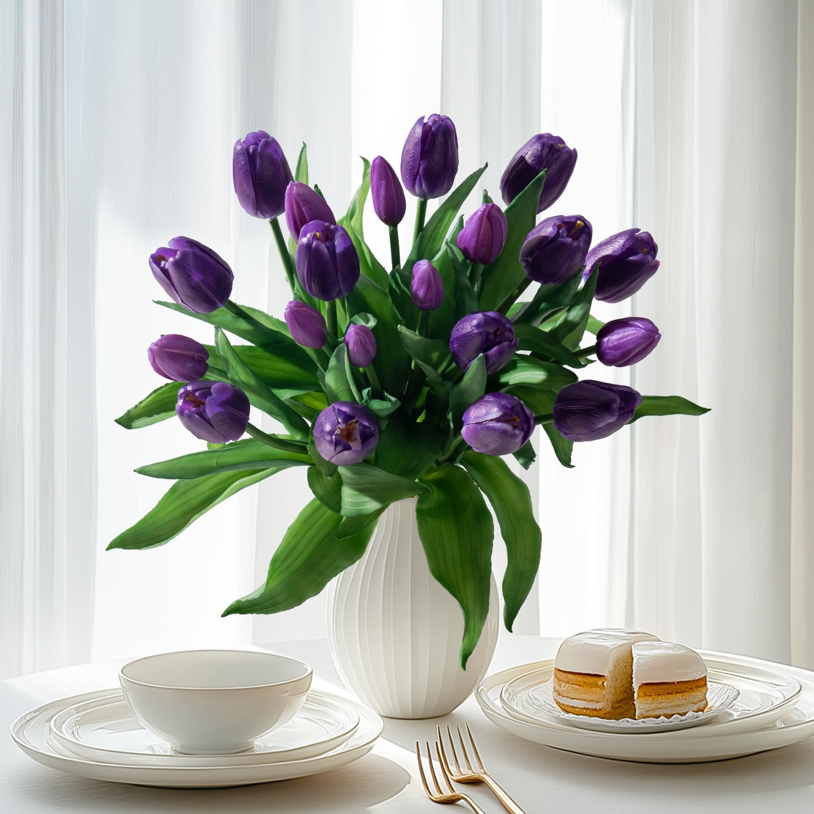 20 PCS Fake Tulips 12 Inch Artificial Silk Flowers Bouquet Gift Box Decor