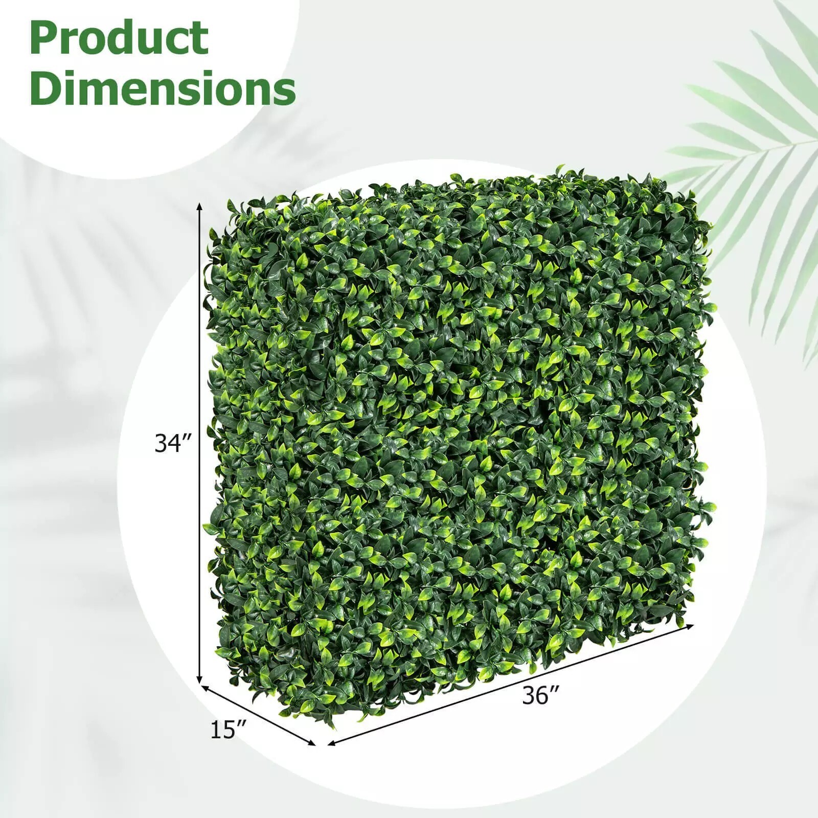 Artificial Plant Wall w/ Realistic PE Leaves Zip Ties Decoration 36″ x 15″ x 34″