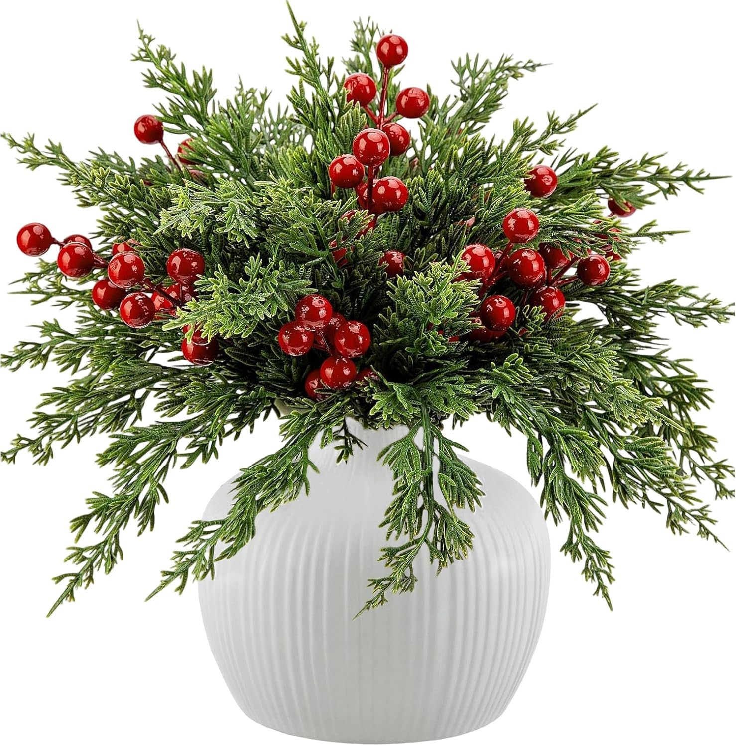 45Pcs Artificial Pine Branches with Red Berries 13In Xmas Stems for Wreath Decor