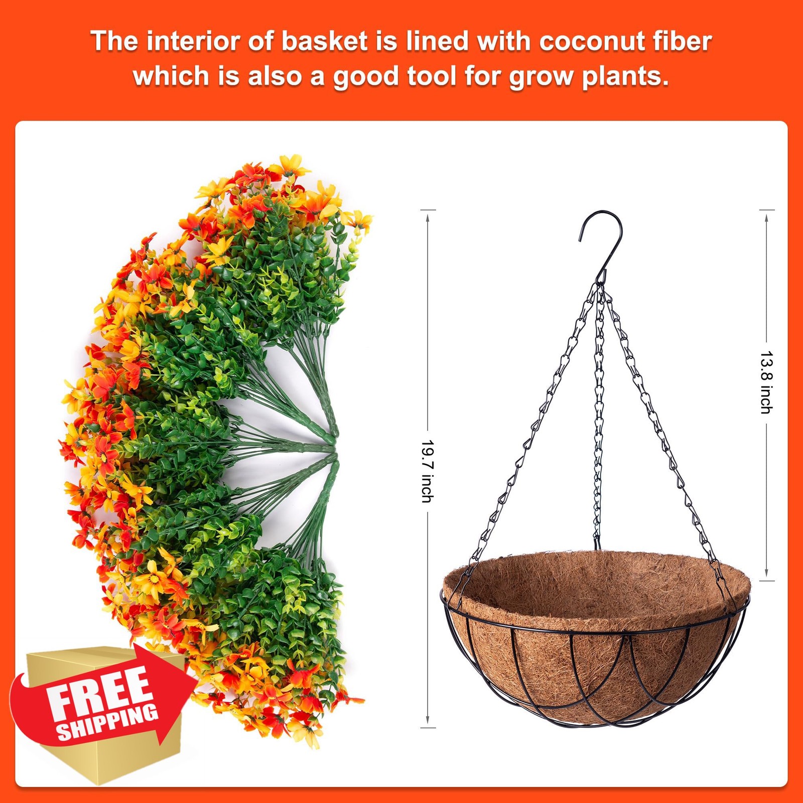 INXUGAO Daisy Hanging Planter Outdoor Artificial Flowers UV Resistant Orange